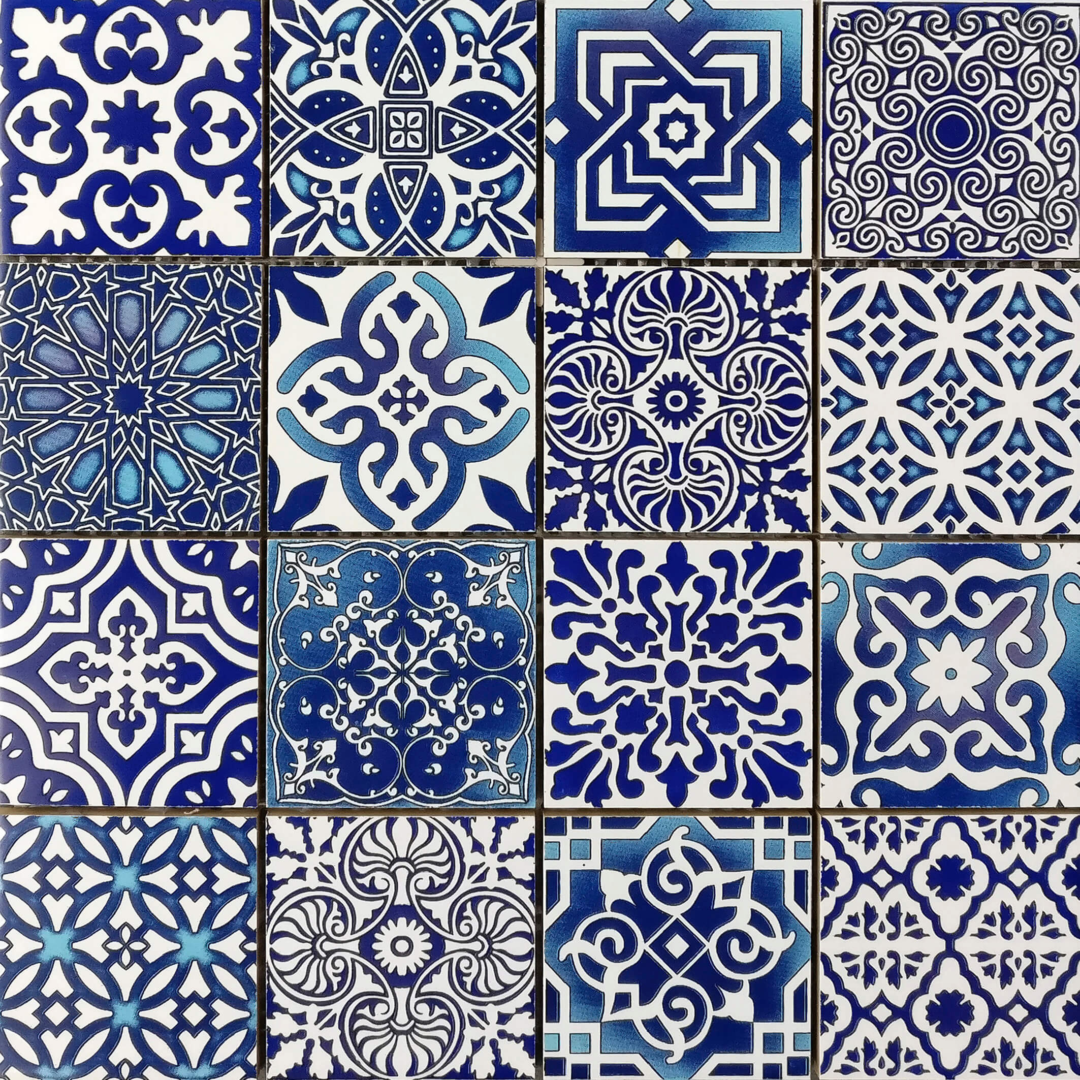 Bati Orient- CEBL17 Patchwork Square Blue Ceramic 3"x3" Mosaic