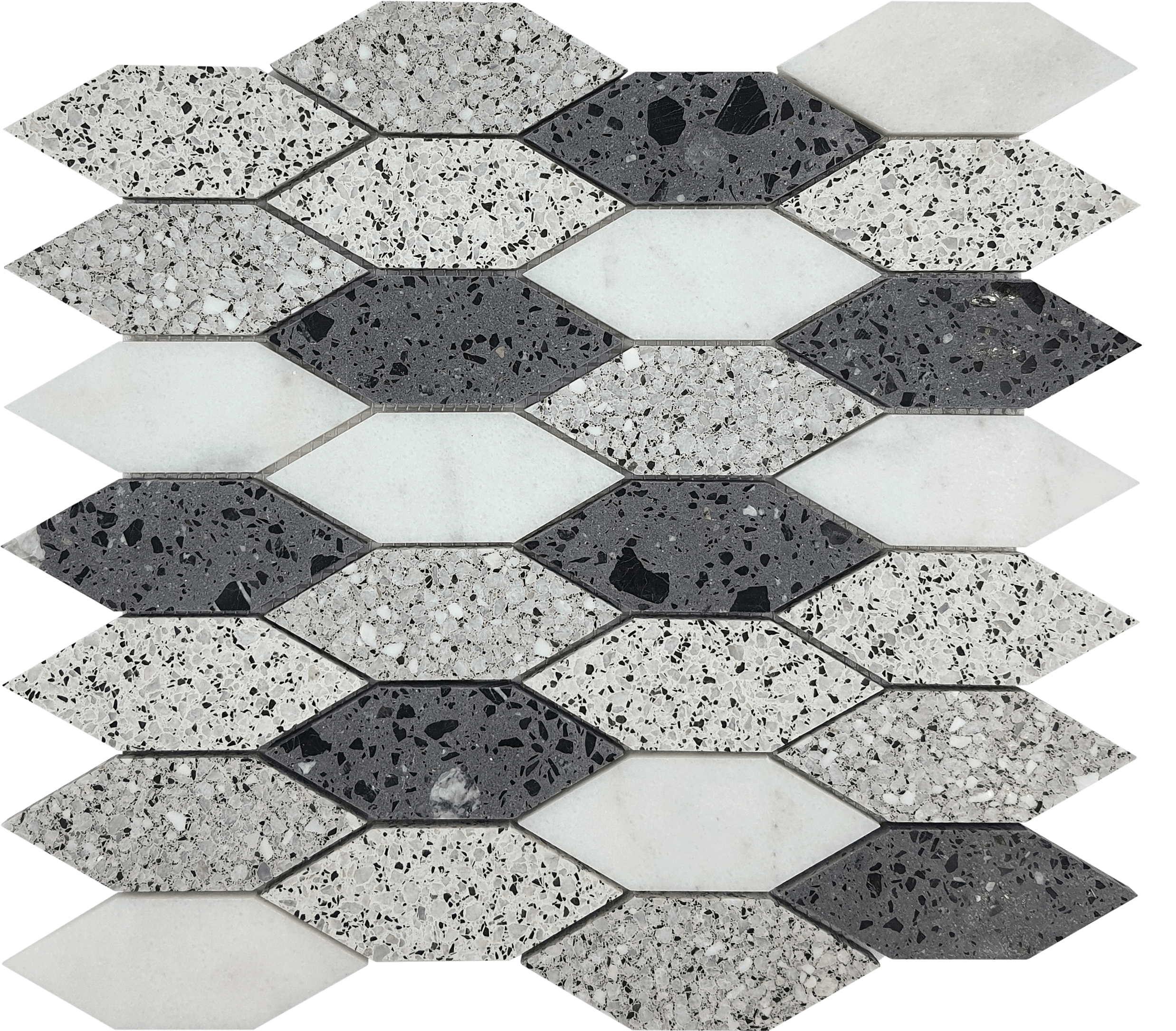 Bati Orient- PIMI41 Long Hexagon Terrazzo Marble White Grey Black Mix Mosaic