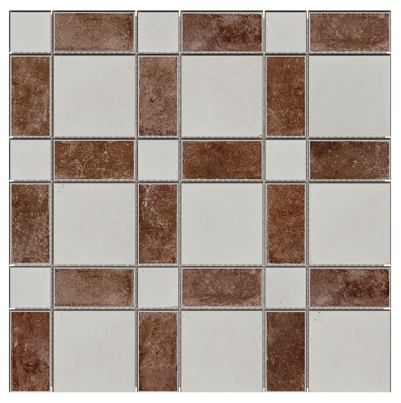 Bati Orient- BEMI13 Red White Square Concrete Mix Mosaic