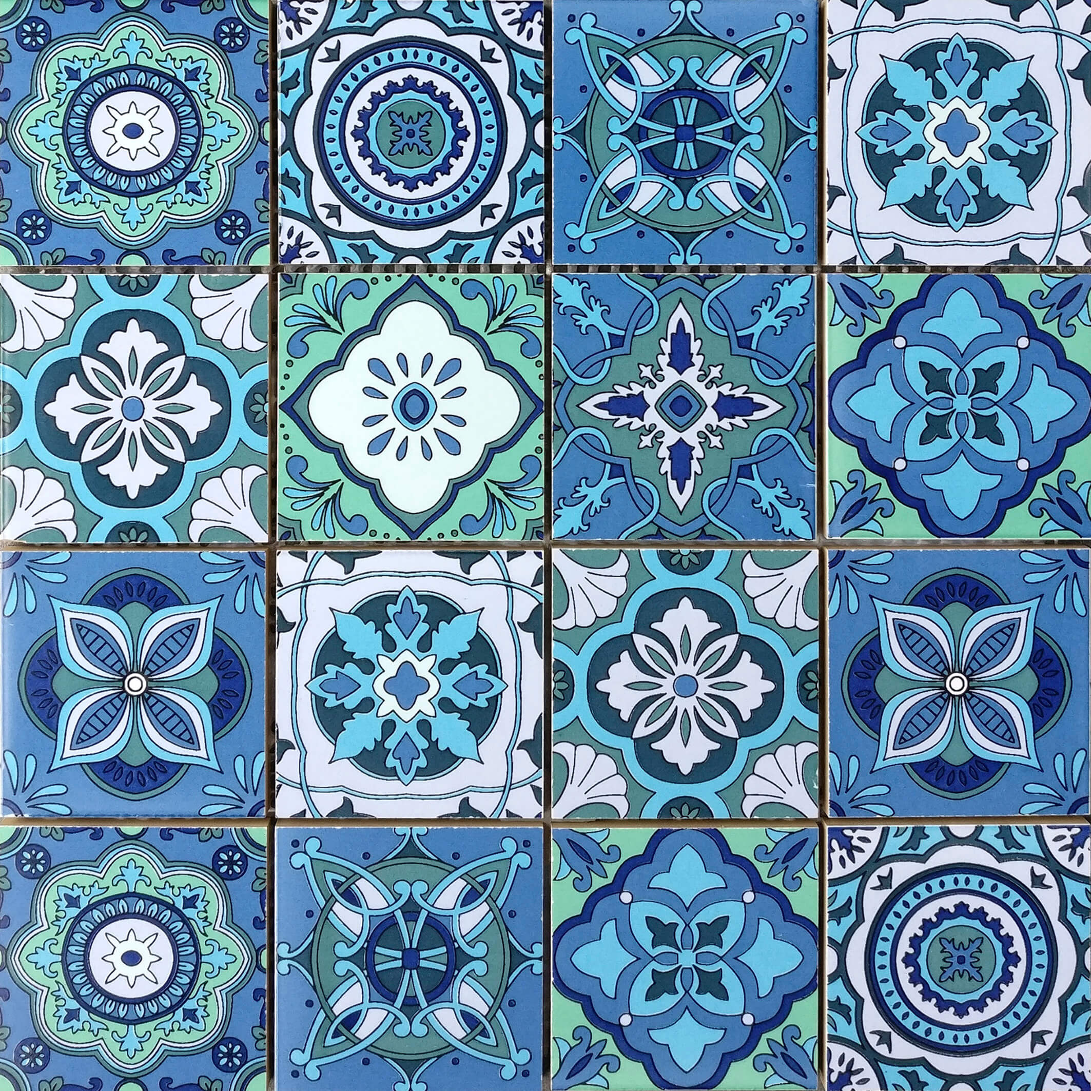 Bati Orient- CEBL18 Patchwork Square Blue Mix Ceramic 3"x3" Mosaic