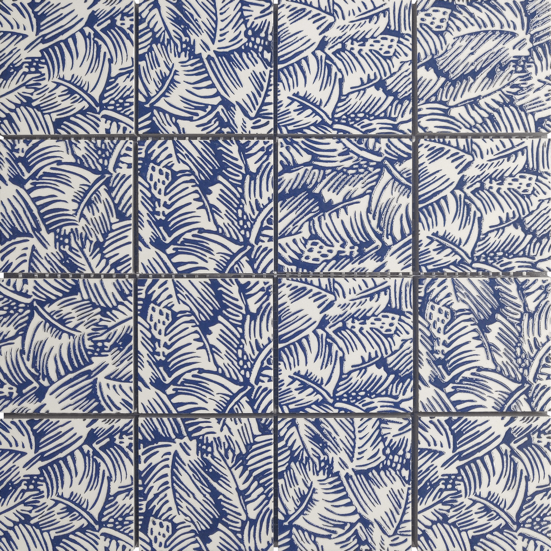 Bati Orient- CEBL29 PalmTree Glazed Ceramic 3"x3" Cobalt Blue & White Mosaic 11.8"x11.8"