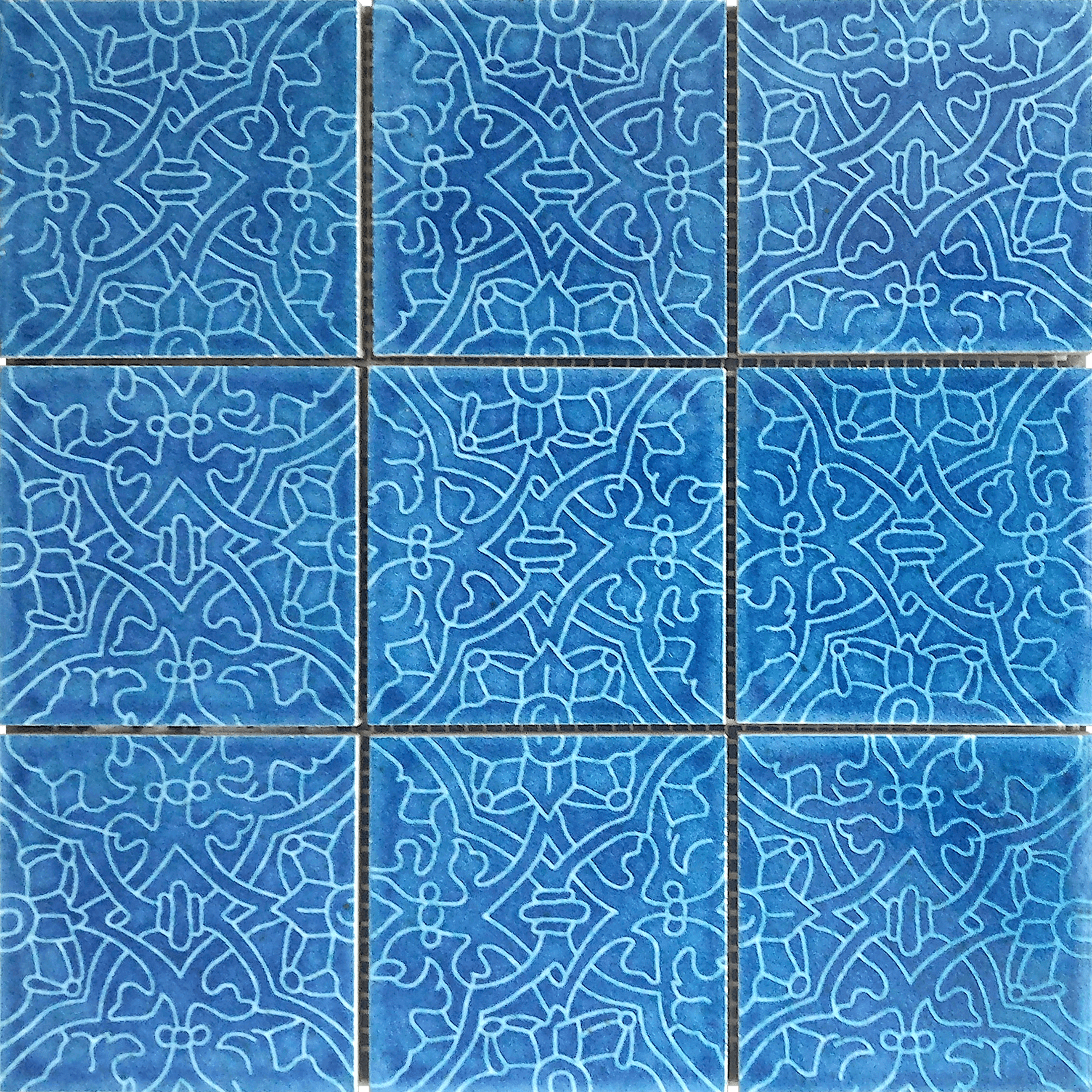Bati Orient- CEBL30 4"x4" Glazed Geometric Pattern Blue Mix Mosaic