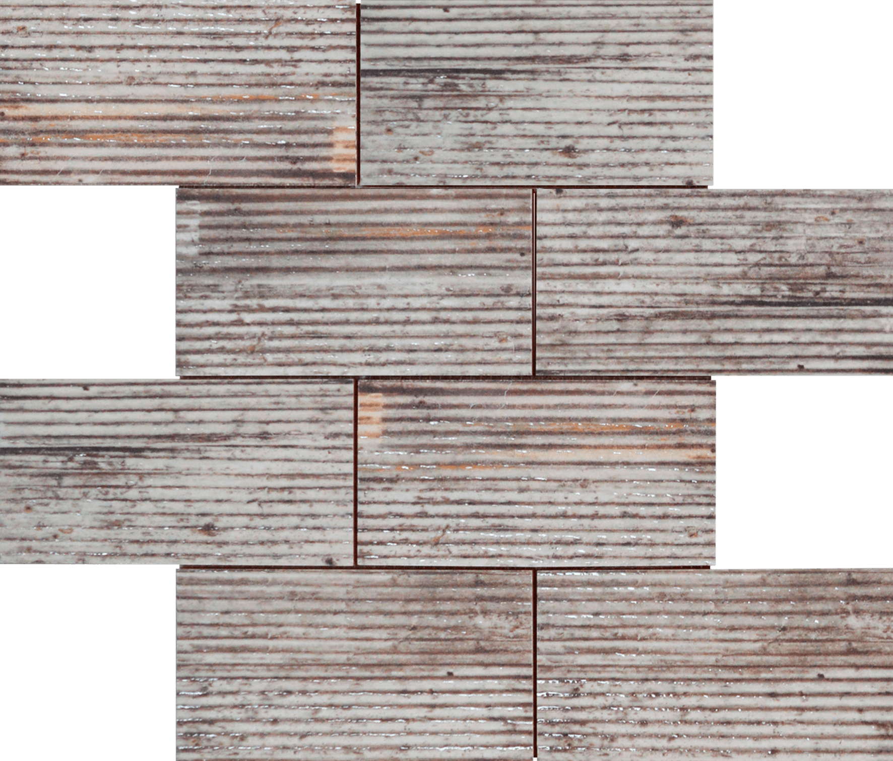 Bati Orient- CEGR29 2.8"x6" Silver Industrial Linear Relief Pattern Glazed Ceramic Mosaic
