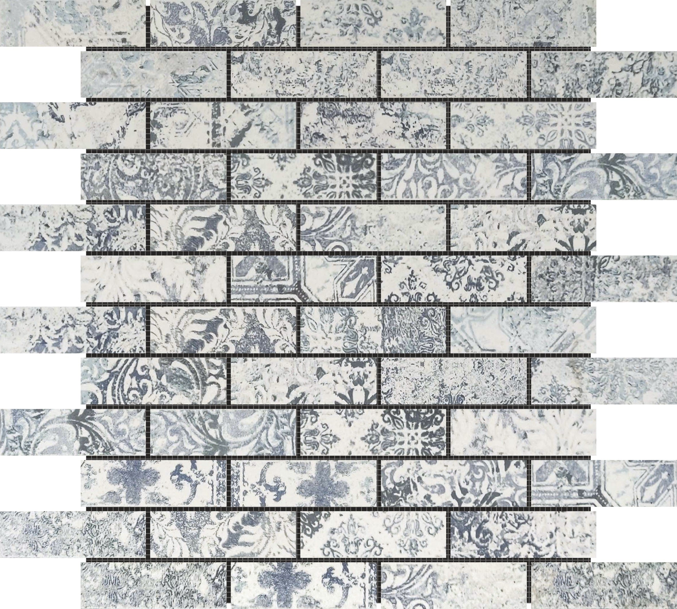 Bati Orient- CEGR37 Grey Mix Pattern Deco Brick Matte Glazed Porcelain 1"x3"