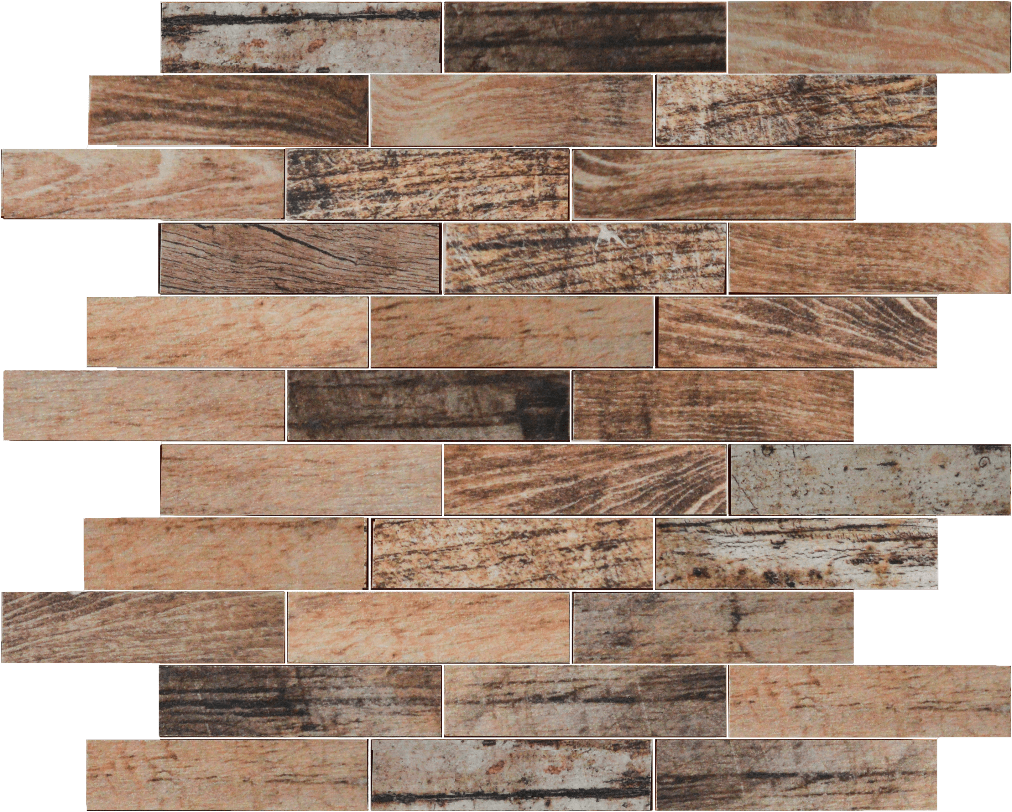Bati Orient- CEMA07 Beige Brown Mix Wood 1.1"x4" Glazed Ceramic Mosaic