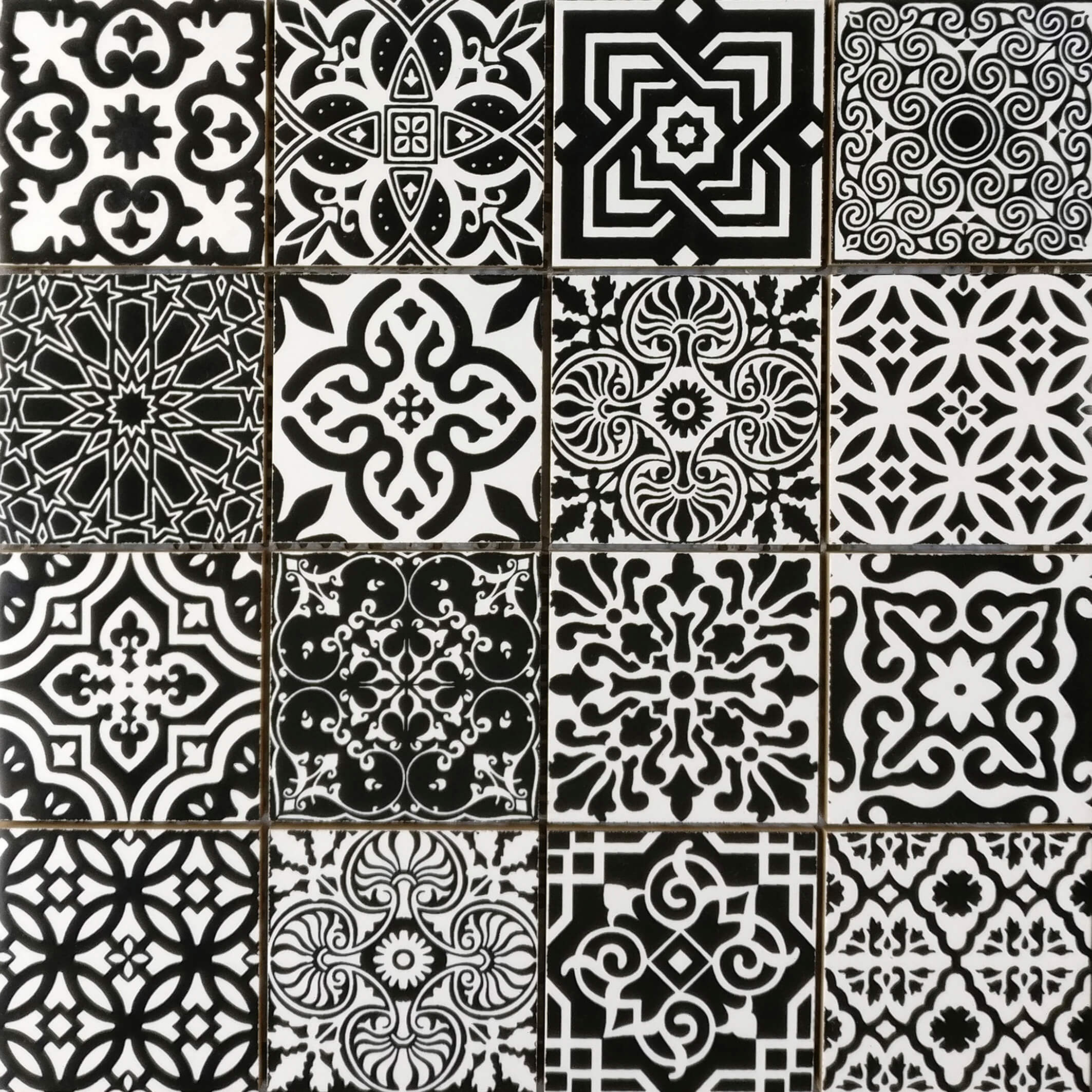 Bati Orient- CEMI09 Patchwork Square Black & White Ceramic 3"x3" Mosaic