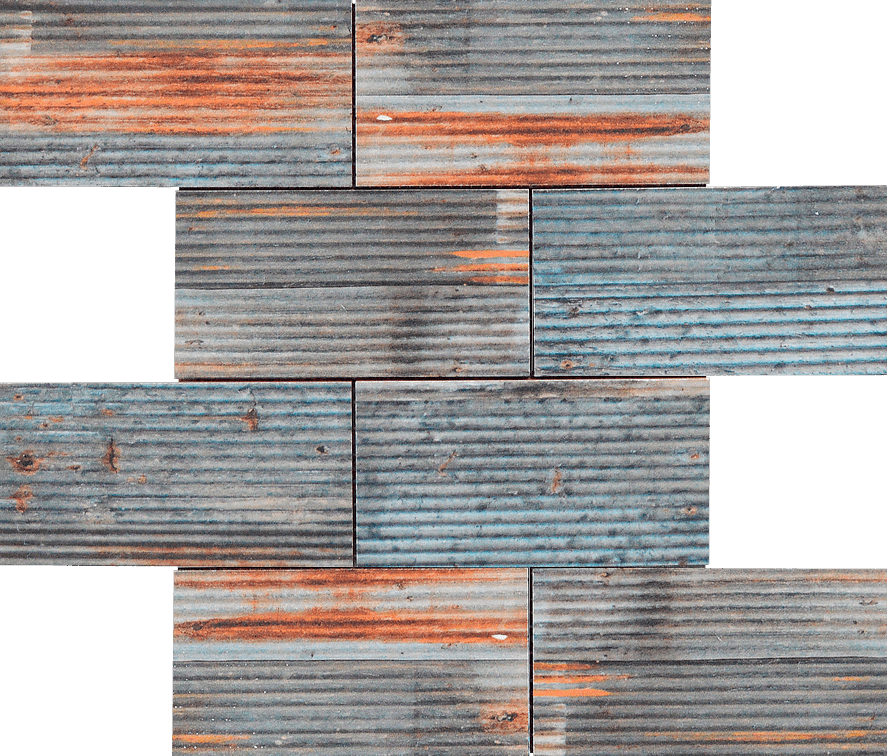 Bati Orient- CEMI49 2.8"x6" Rust Industrial Relief Pattern Glazed Ceramic Mosaic