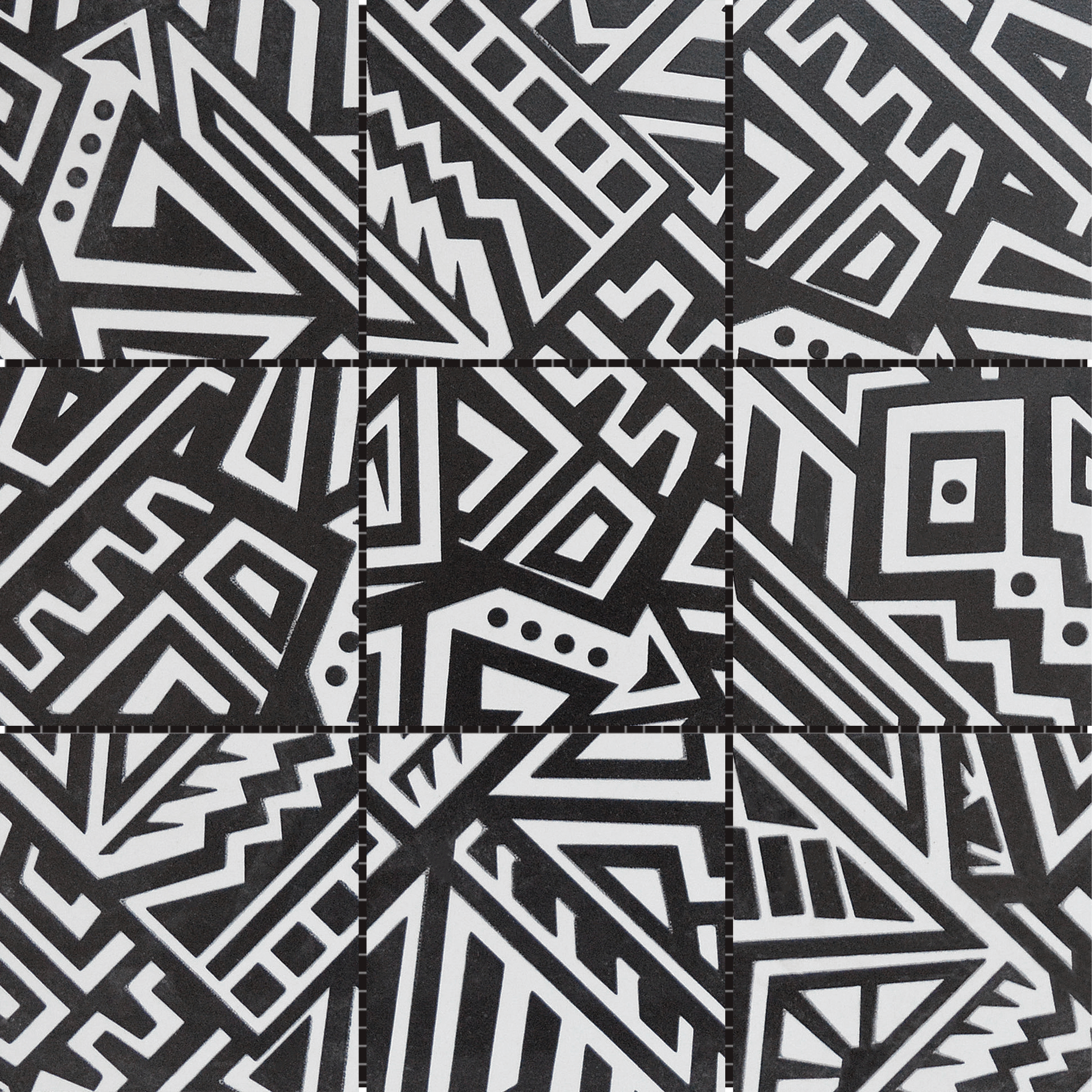 Bati Orient- CEMI51 4"x4" Aztec Native Series Black & White Glazed Ceramic