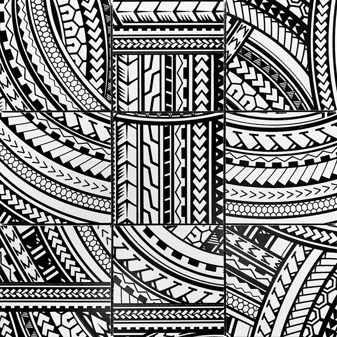 Bati Orient- CEMI52 4"x4" Island Native Series Black & White Glazed Ceramic