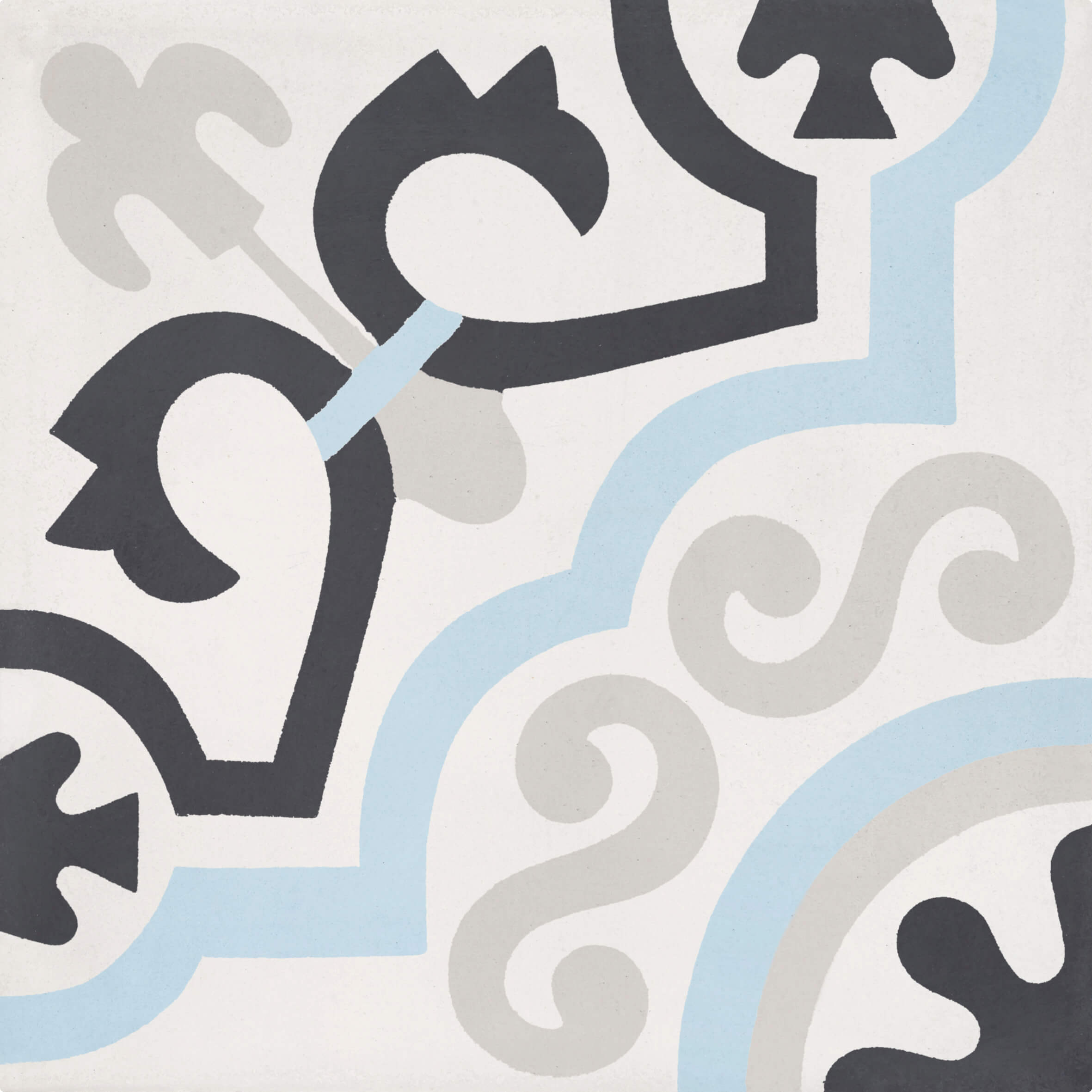 Bati Orient- CIMI21 Classic Off White with Dark Grey, Light Grey, & Light Blue Gris Fence Cement Tile 8'x8"