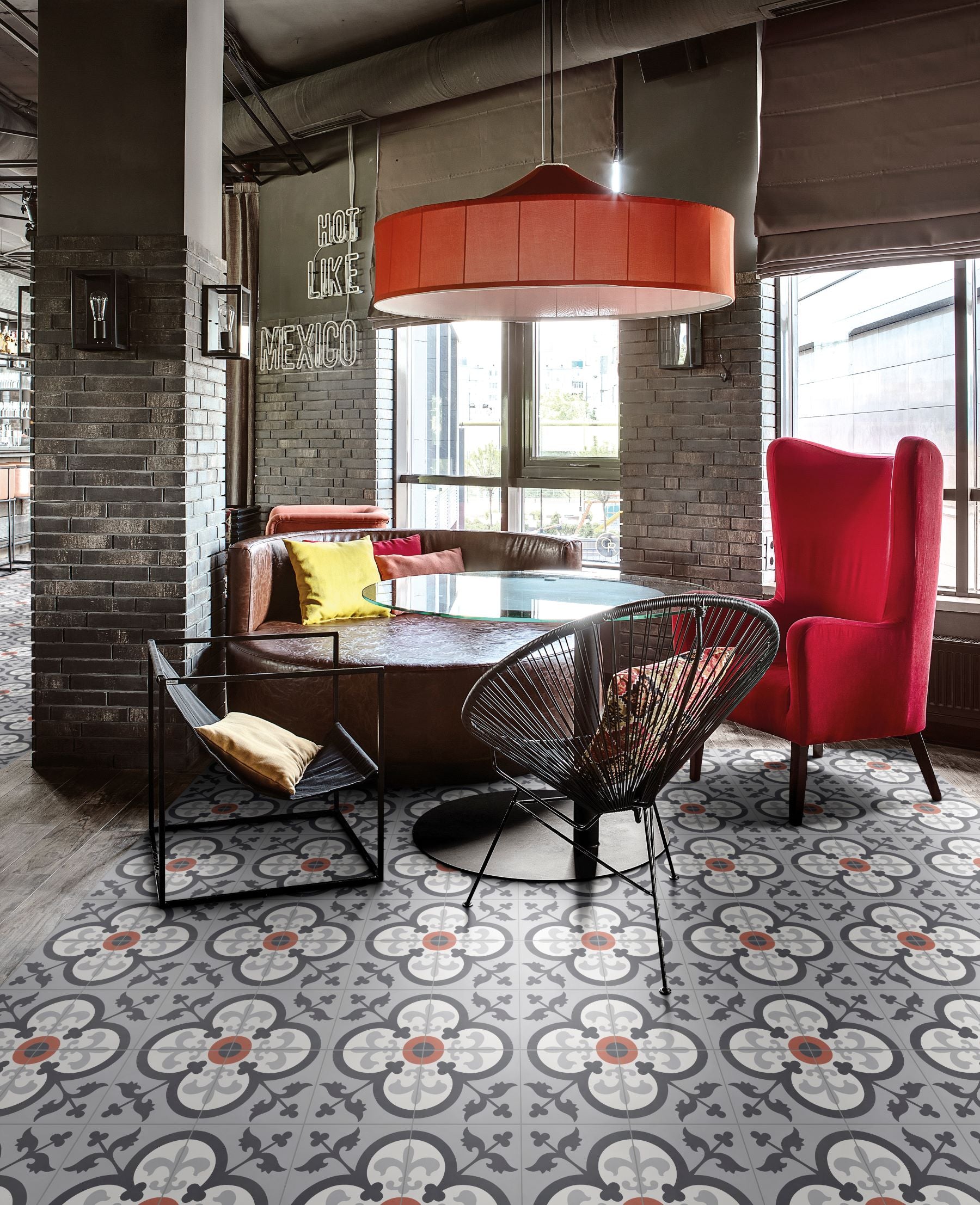 Bati Orient- CIMI67 Classic Antracite/Dark Grey & Off White Red Cement Tile 8"x8"