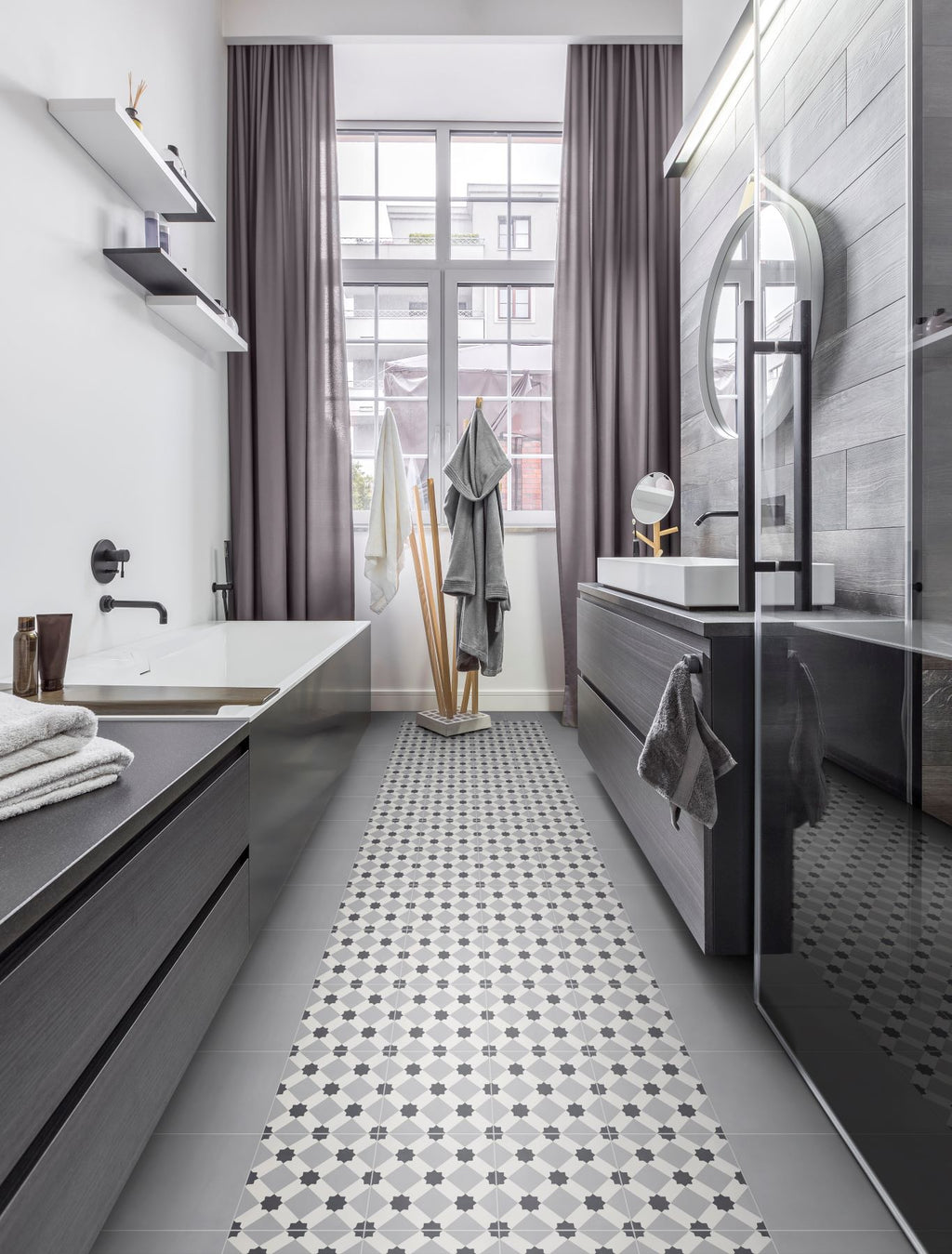 Bati Orient- CIMI68 Modern Line Antracite/Dark Grey & Off White Cement Tile 8"x8"