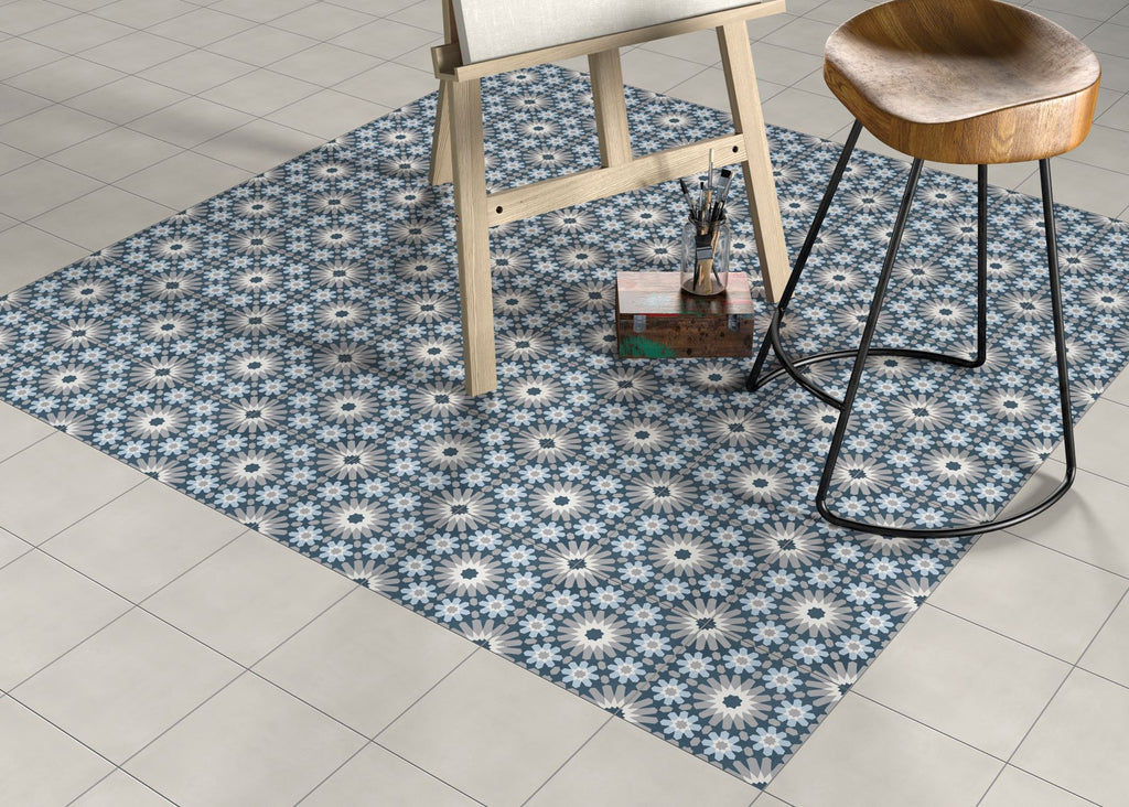 Bati Orient- CIMI73 Modern Dark Grey with Light Blue Flowers Cement Tile 8"x8"