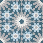 Bati Orient- CIMI73 Modern Dark Grey with Light Blue Flowers Cement Tile 8"x8"