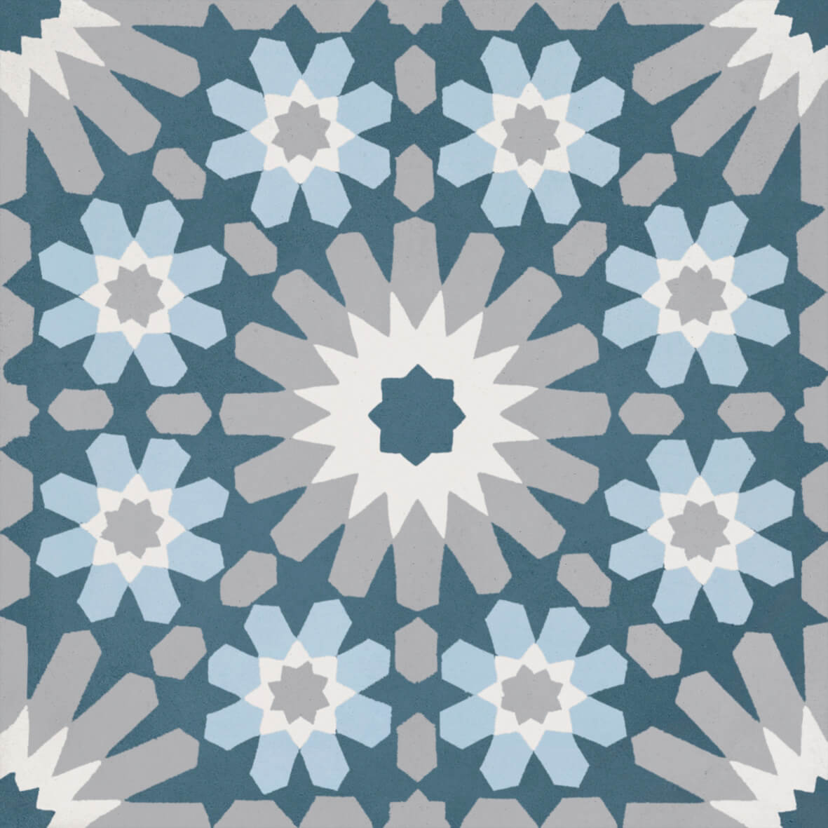 Bati Orient- CIMI73 Modern Dark Grey with Light Blue Flowers Cement Tile 8"x8"
