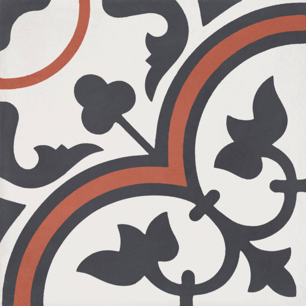 Bati Orient- CIMI74 White Black Red Decor Cement Tile 8"x8"
