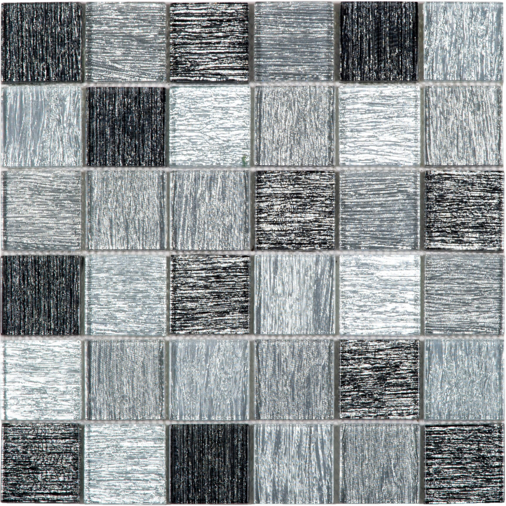 Bati Orient- ECO21 Glass Stripe Effect Polished 2"x2" Grey Mix Mosaic