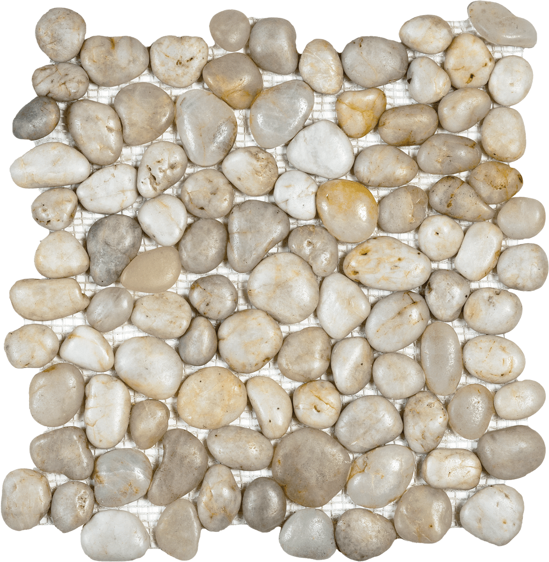 Bati Orient- GABL03 White Polished Pebble Interlocking 12" x 12"