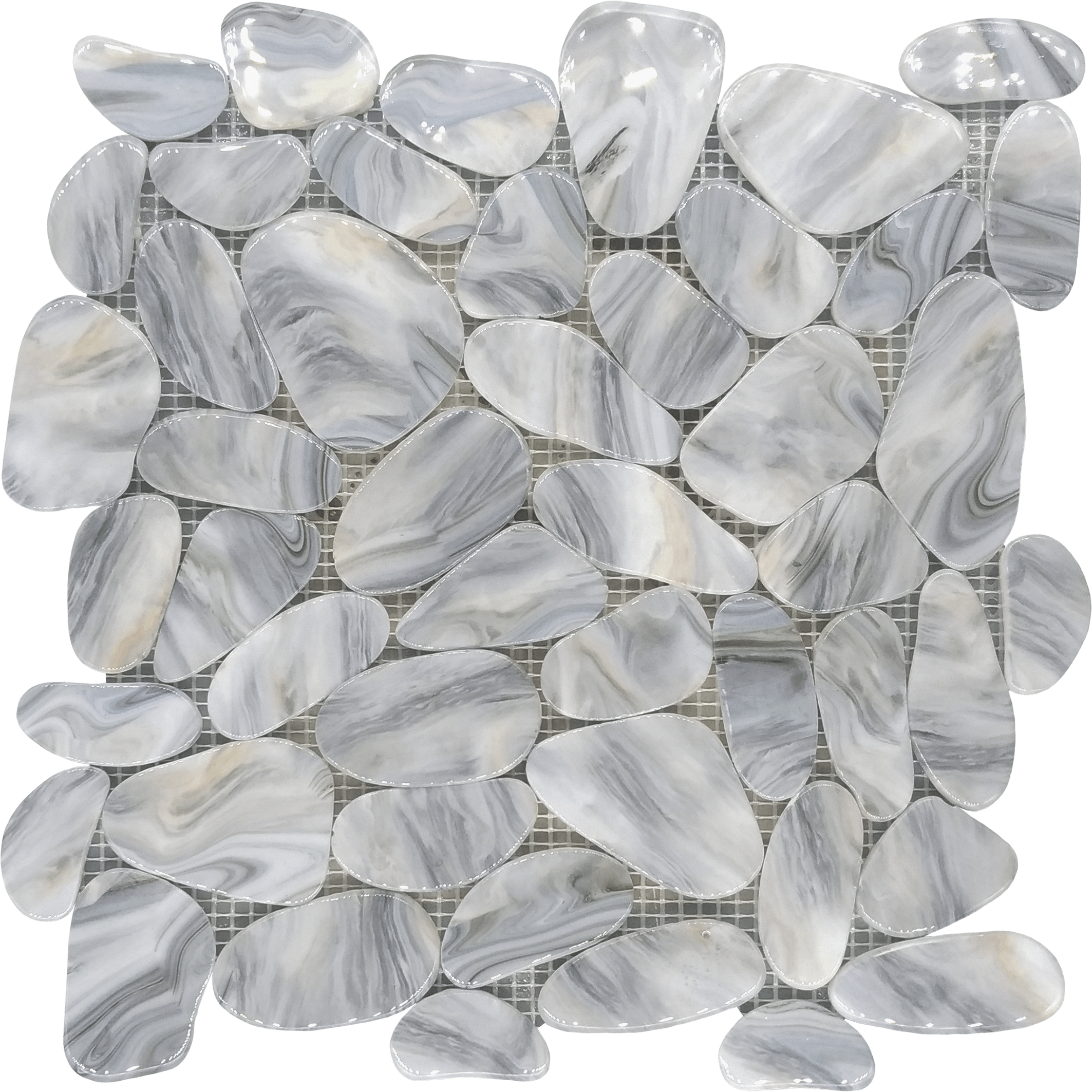 Bati Orient- GAGR10 Reconstituted Stone Pebble Light Grey Mix Shiny 12"x12"