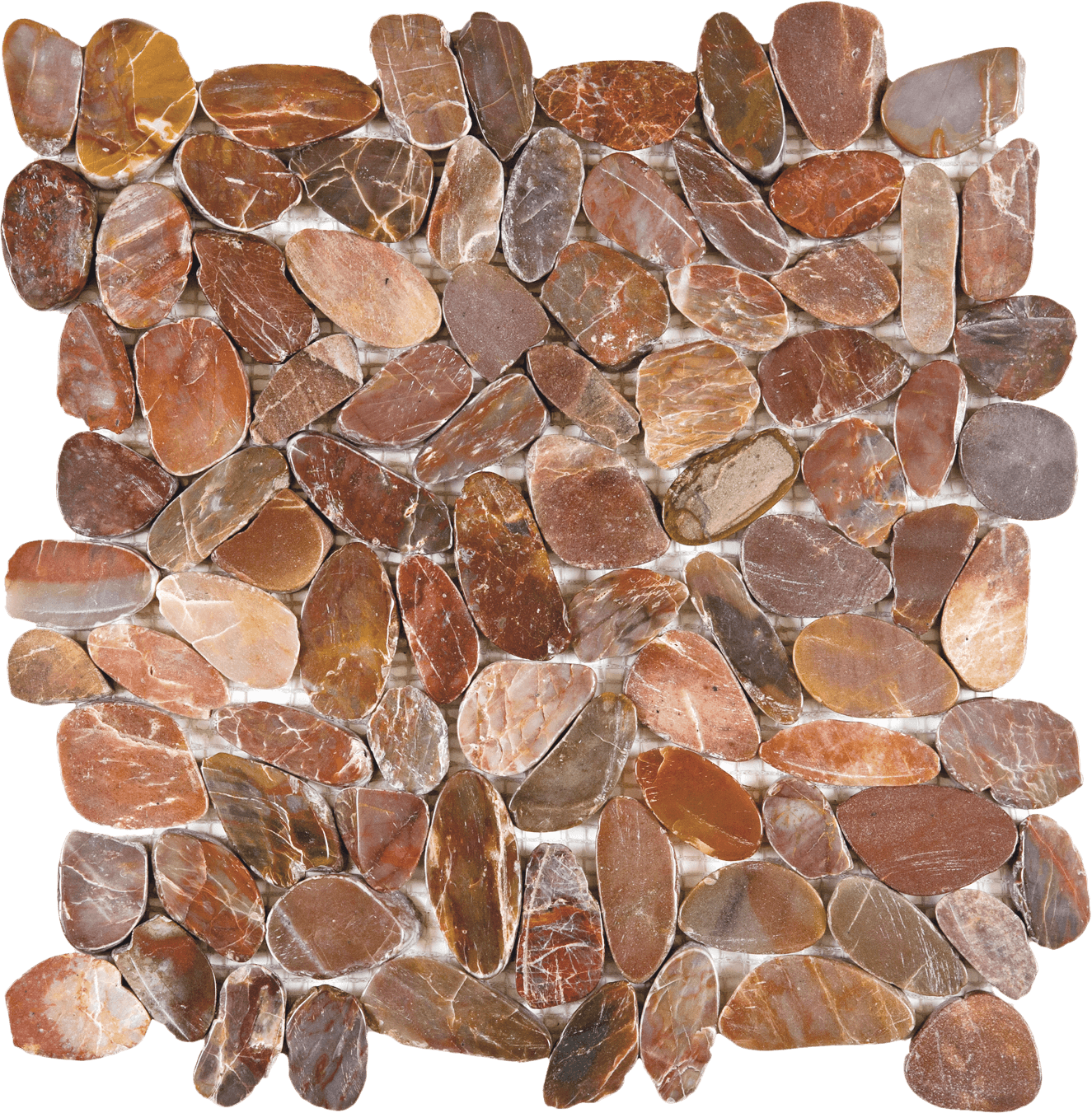 Bati Orient- GAMA11 Brown Sliced Polished Pebble Interlocking 12"x12"