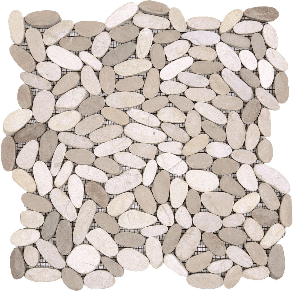 Bati Orient- GAMI36 Mix White/Beige Sliced Matte Pebble Interlocking 12"x12"