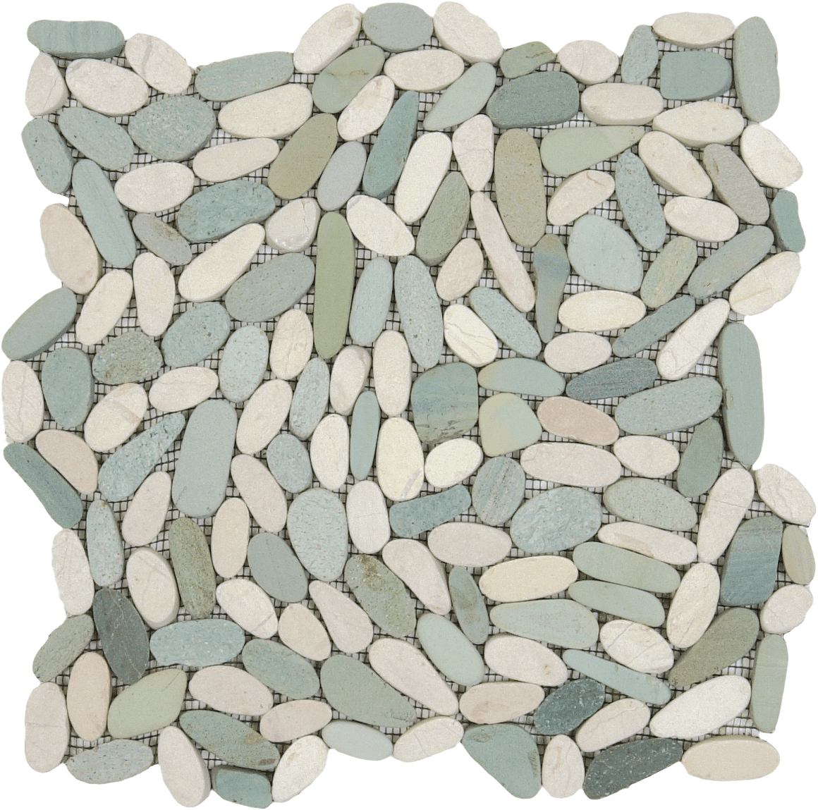 Bati Orient- GAMI38 Mix White/Green Sliced Matte Pebble Interlocking 12"x12"