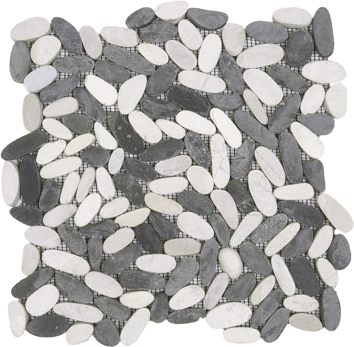 Bati Orient- GAMI40 Mix White/Black Sliced Matte Pebble Interlocking 12"x12"