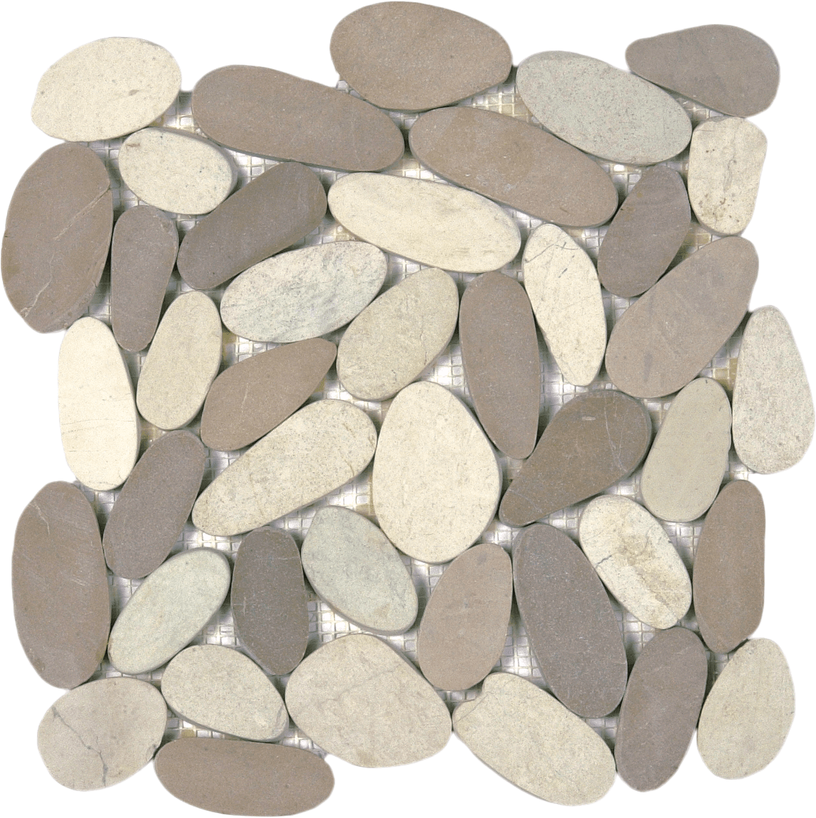 Bati Orient- GAMI74  Mix White/Beige XL Sliced Matte Pebble Interlocking 12"x12"