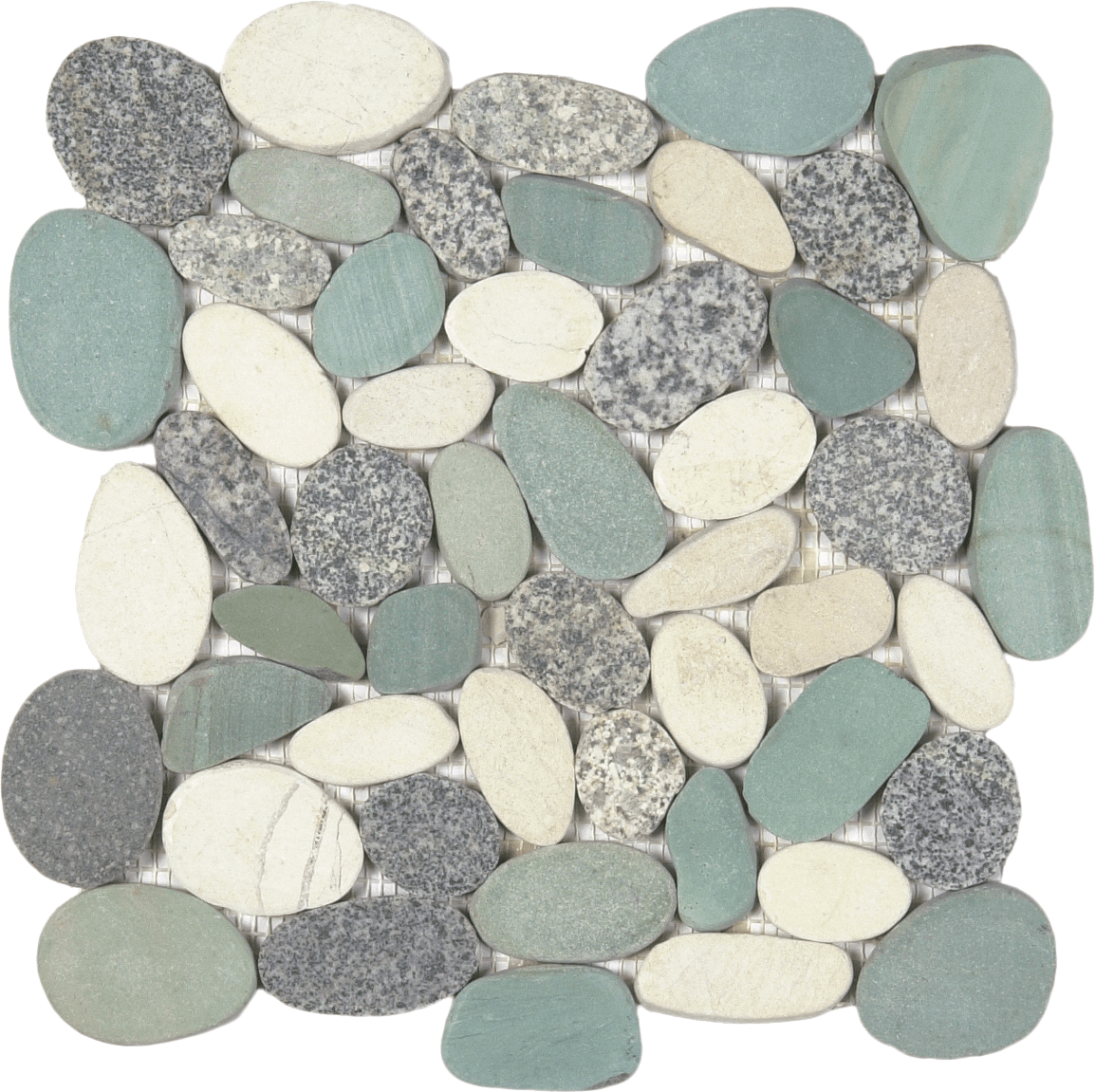 Bati Orient- GAMI76 Mix Speckled Grey/16/White Sliced XL Pebbles Interlocking 12"x12"