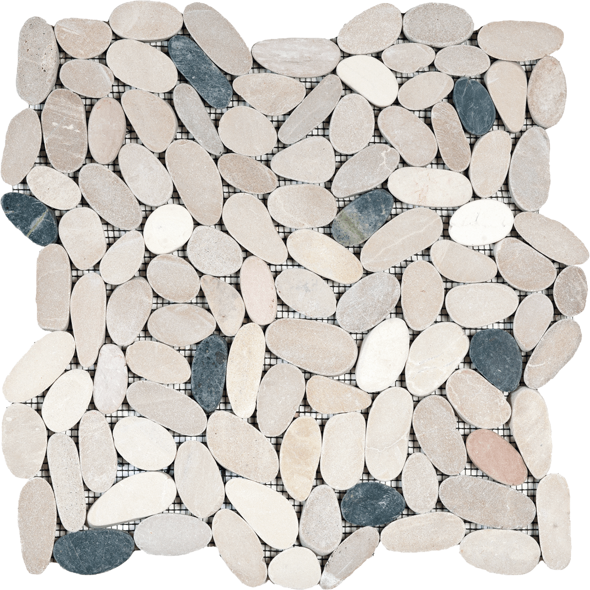 Bati Orient- GAMI83 White/Pink/Beige/Black Sliced Matte Pebble Interlocking 12"x12"