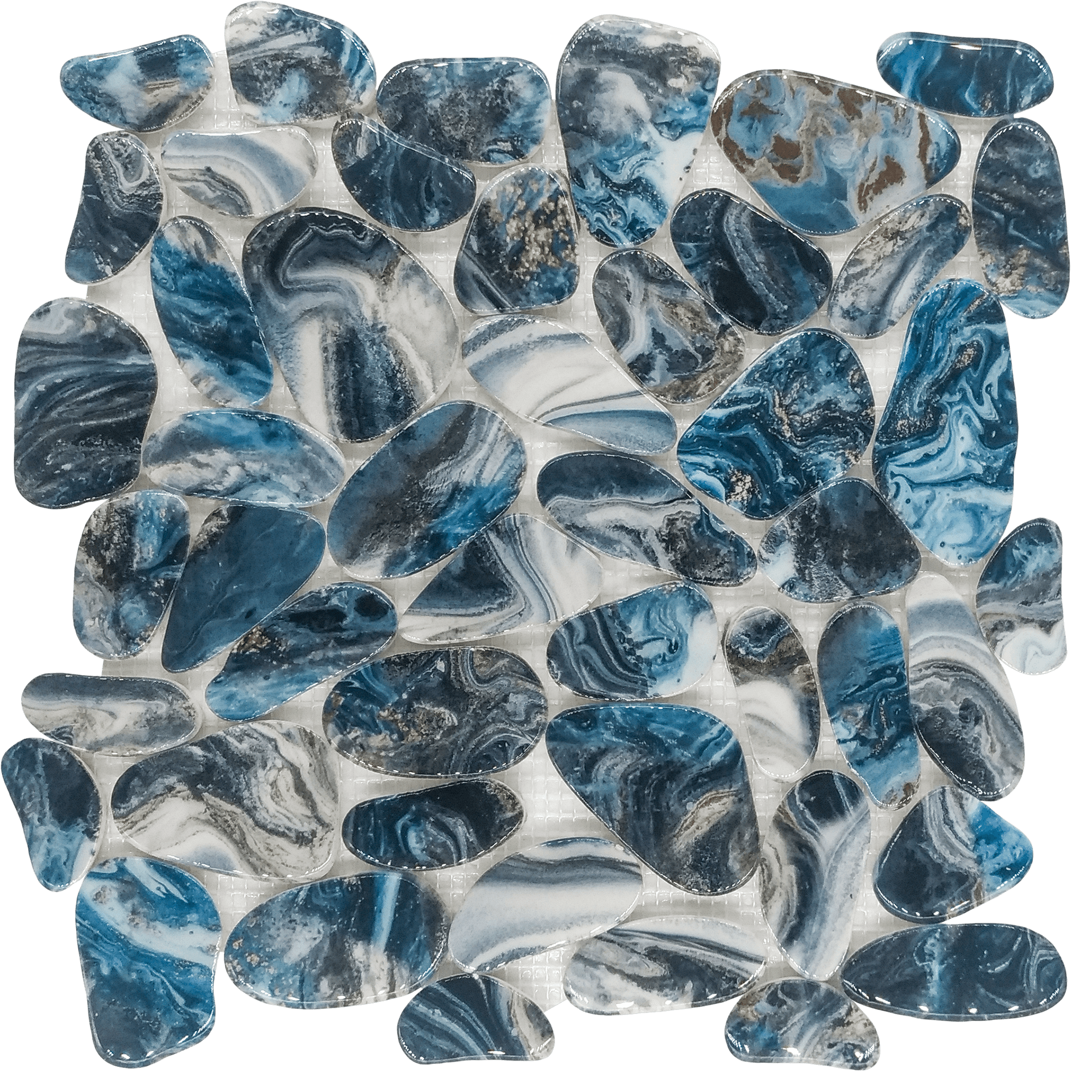 Bati Orient- GAMI97 Reconstituted Stone Pebble Grey Blue Mix Shiny 12"x12"