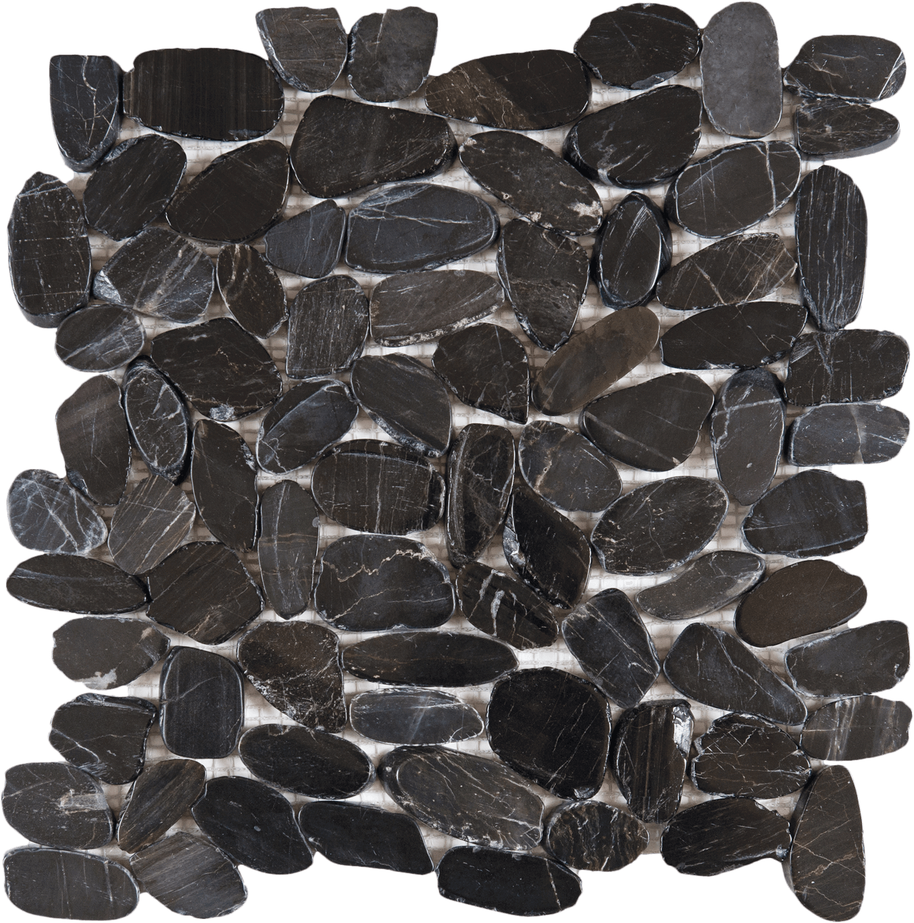 Bati Orient- GANO19 Black Sliced Polished Pebble Interlocking 12"x12"