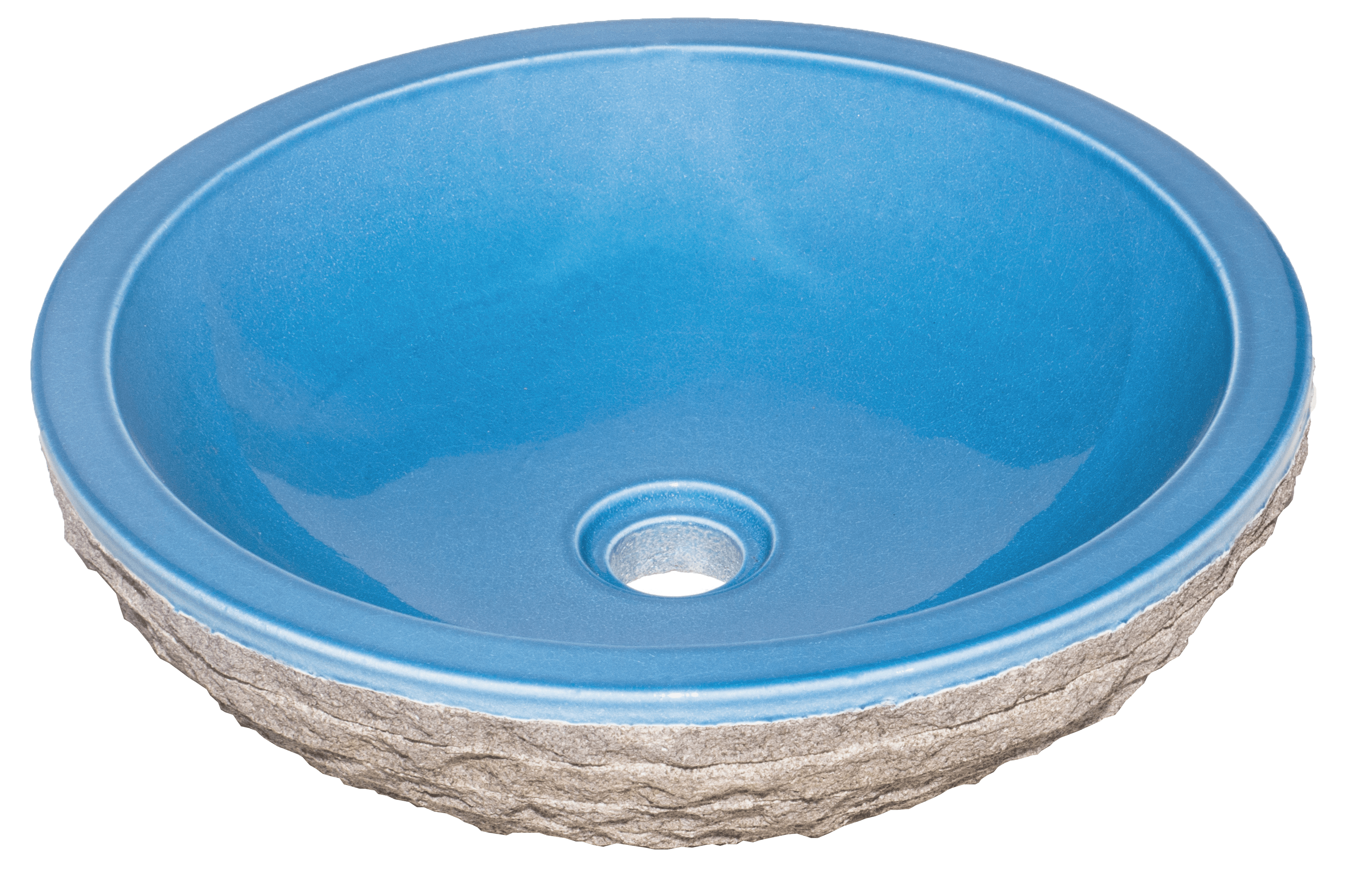 Bati Orient- LABL01 Blue Glazed Interior Bowl Shaped Striped Washbasin 5"x20"