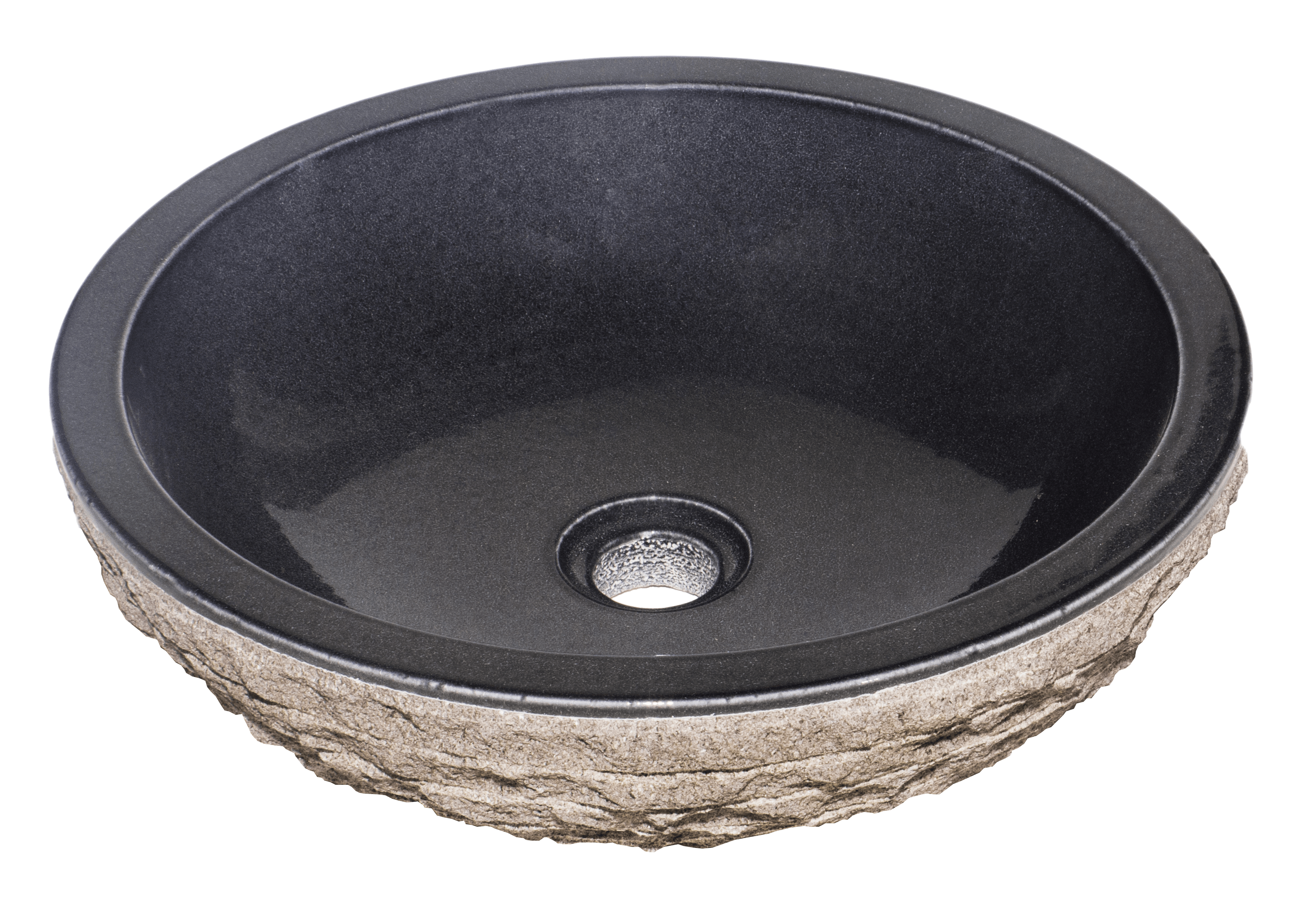 Bati Orient- LANO01 Black Glazed Interior Bowl Shaped Striped Washbasin 5"x20"