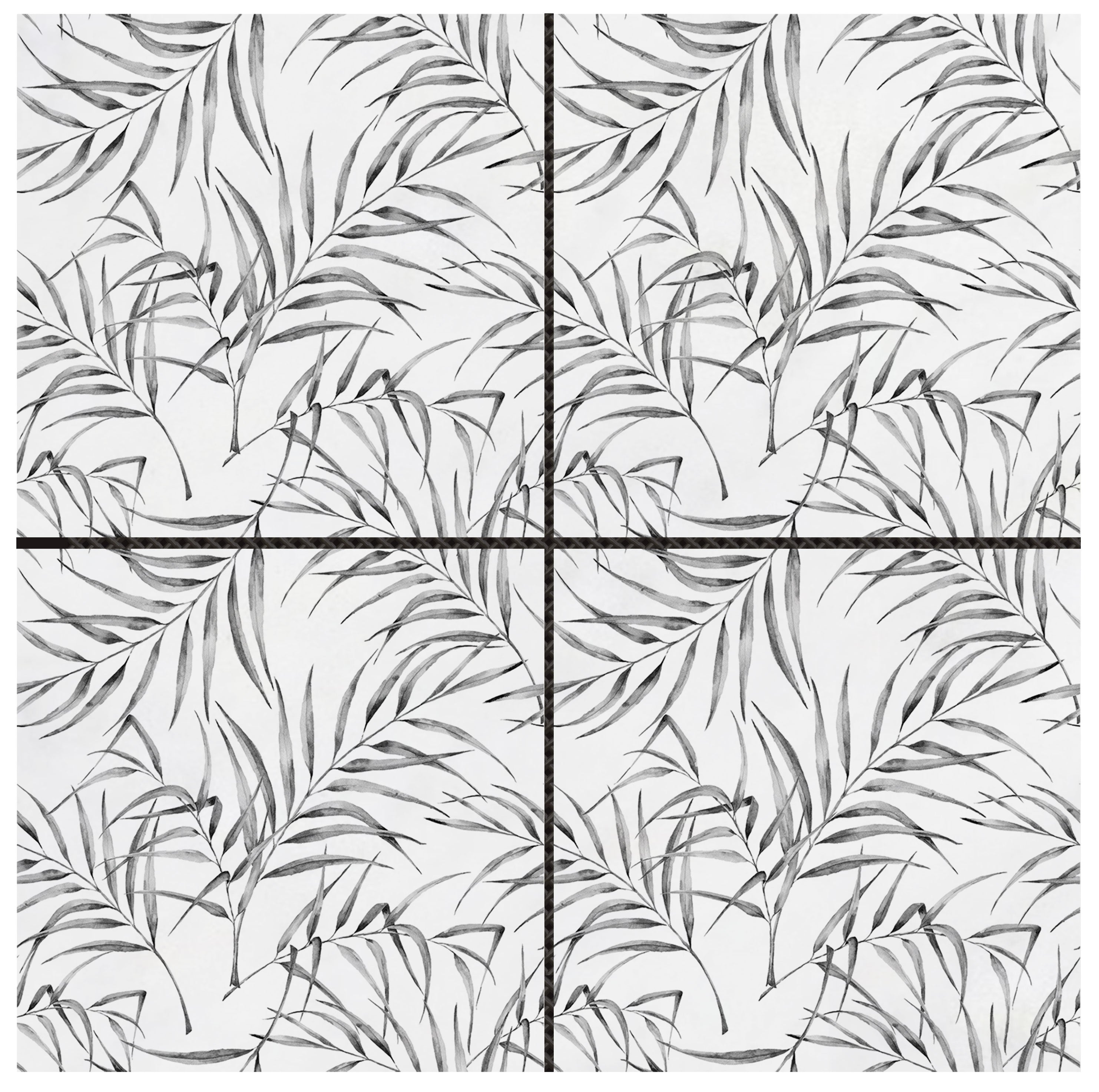 Bati Orient- MABL118 6"x6" Grey Palm Leaf Printed White Marble