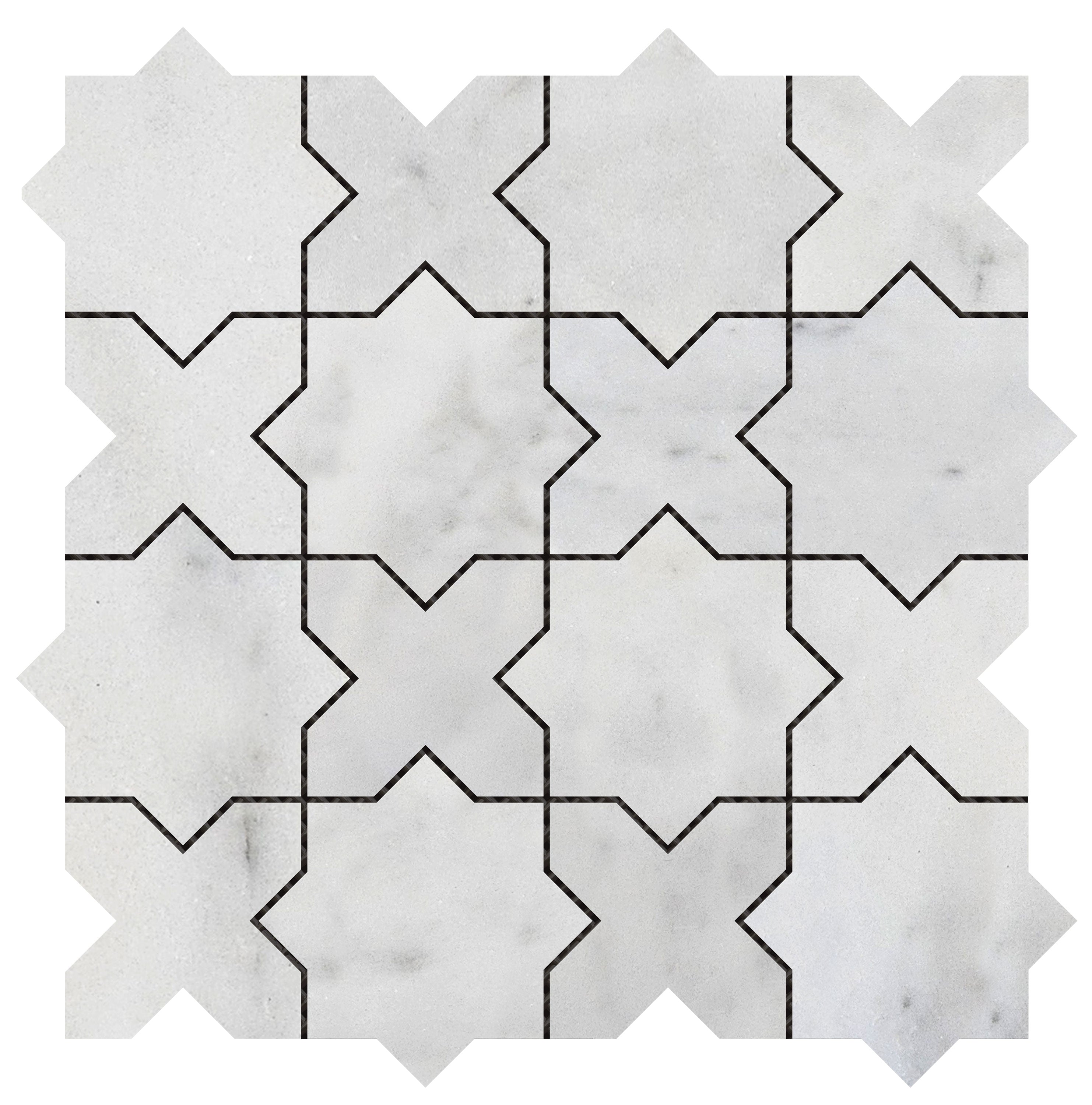 Bati Orient- MABL122 3"x3" Cross & Star White Grey Marble