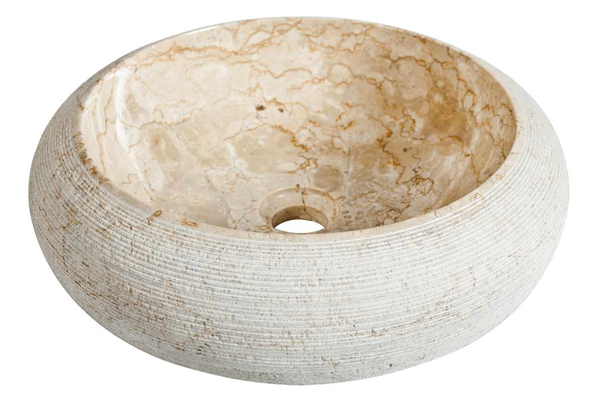 Bati Orient- MABL73 White Bowl Shaped Striped Washbasin 16 3/8 x 4 3/4 in