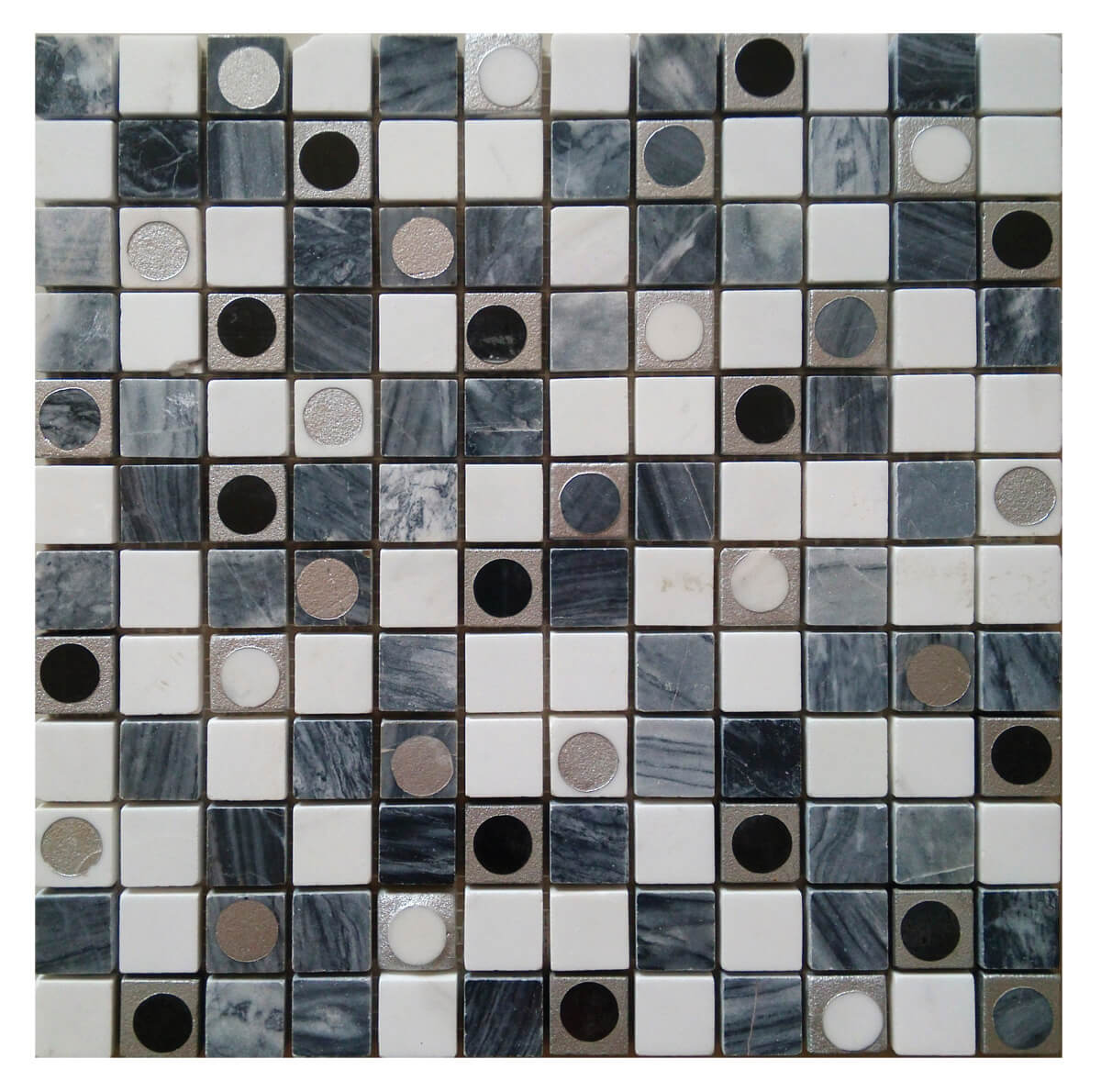 Bati Orient- MAGR106 Black White Grey Marble Mix Round Deco 1"x1" Square