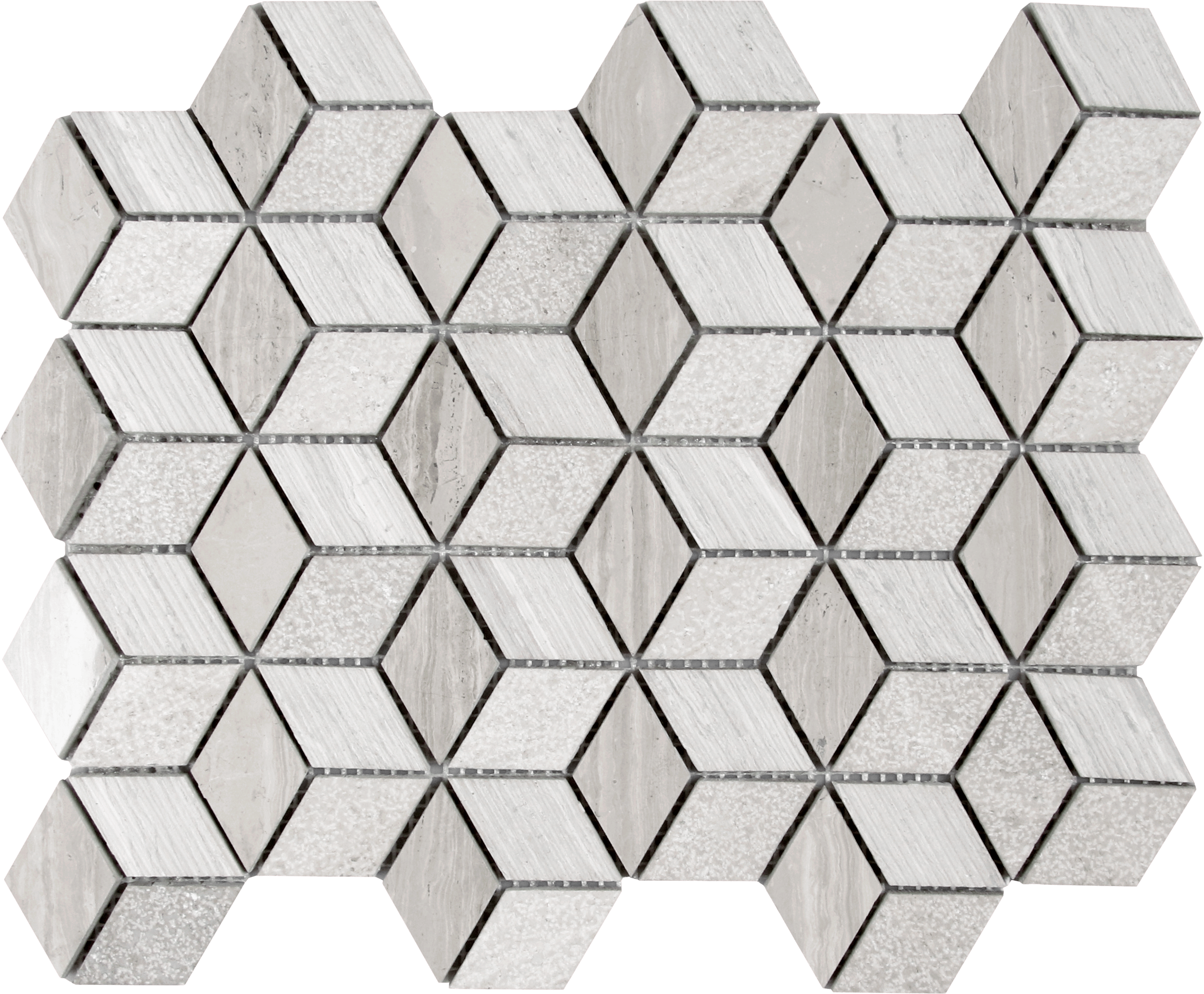 Bati Orient- MAGR110 3D Diamond Limestone Multi Finish Grey Mosaic