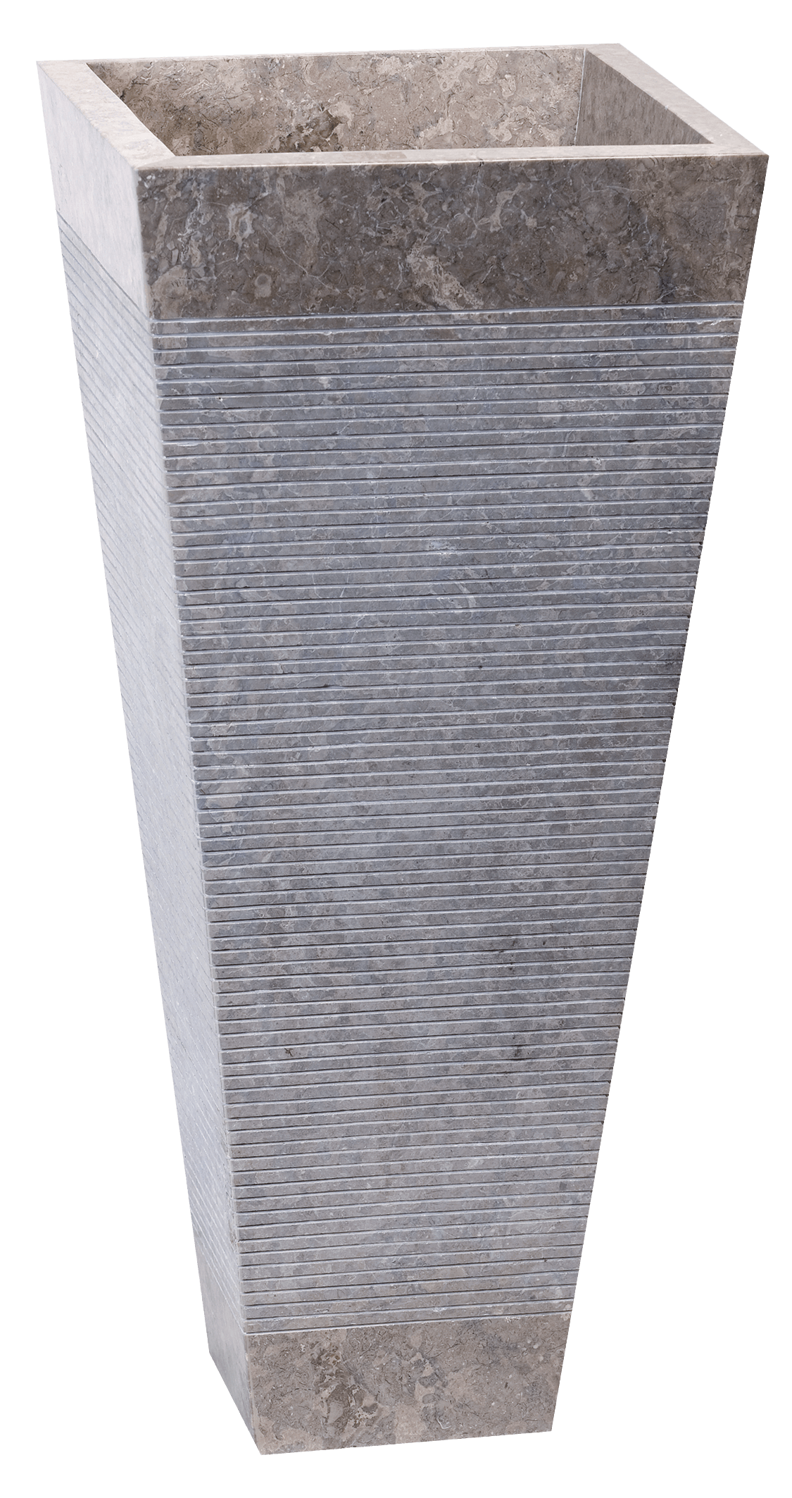 Bati Orient- MAGR40 Grey Square Shaped Washbasin with Striped Trapezoid Pedestal 16" x 16" x 36"