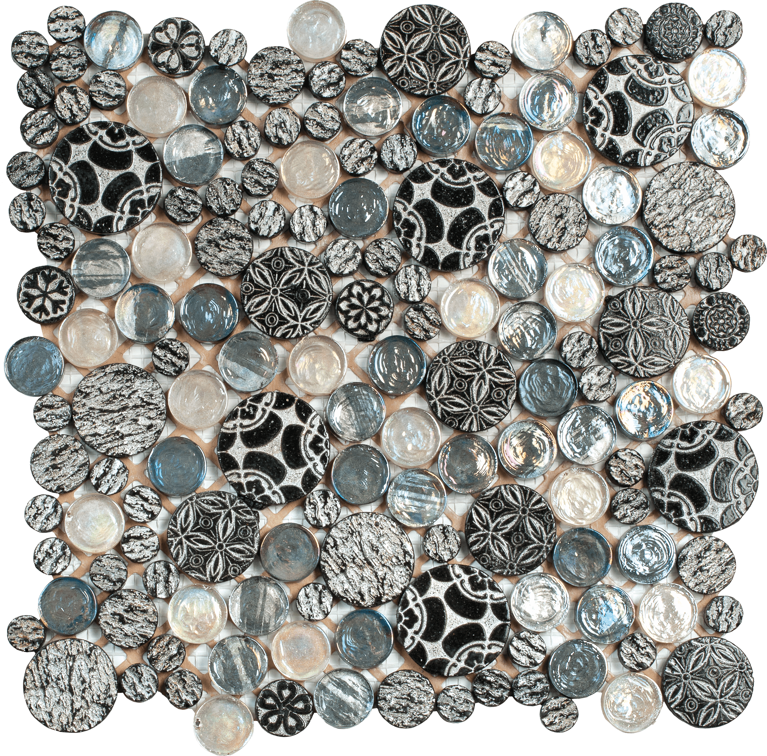 Bati Orient- MAMI101 Black Penny Rounds Decor Glass Interlocking 12"x12"