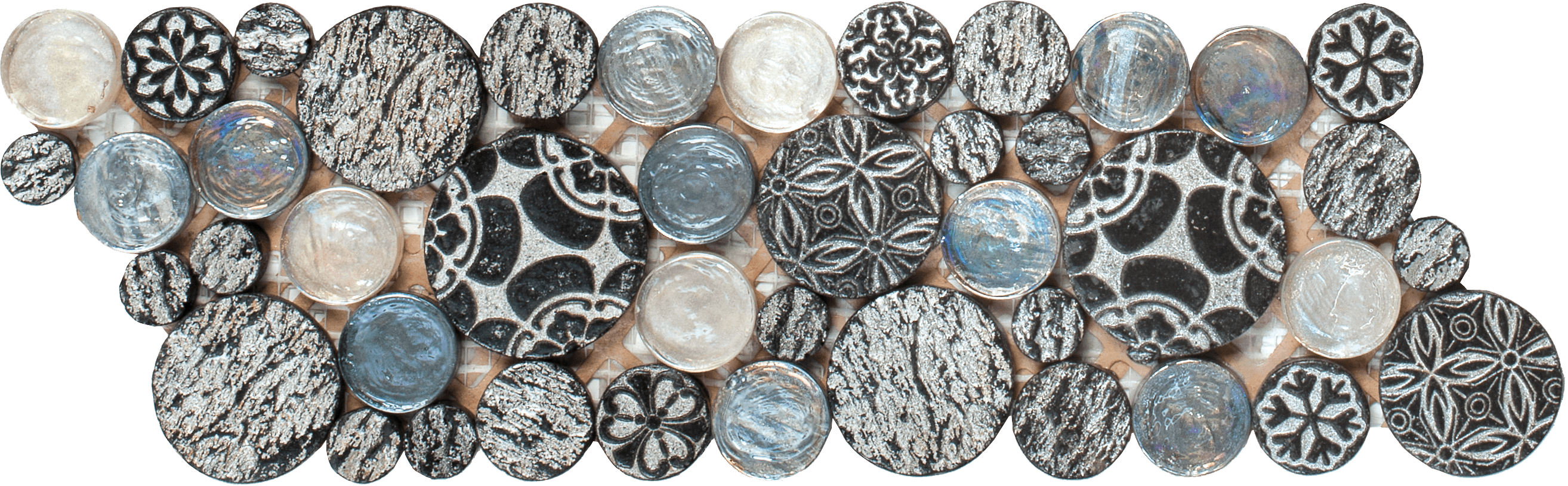 Bati Orient- MAMI102 Black Penny Rounds Decor Glass Interlocking - Sheet 4"x12"