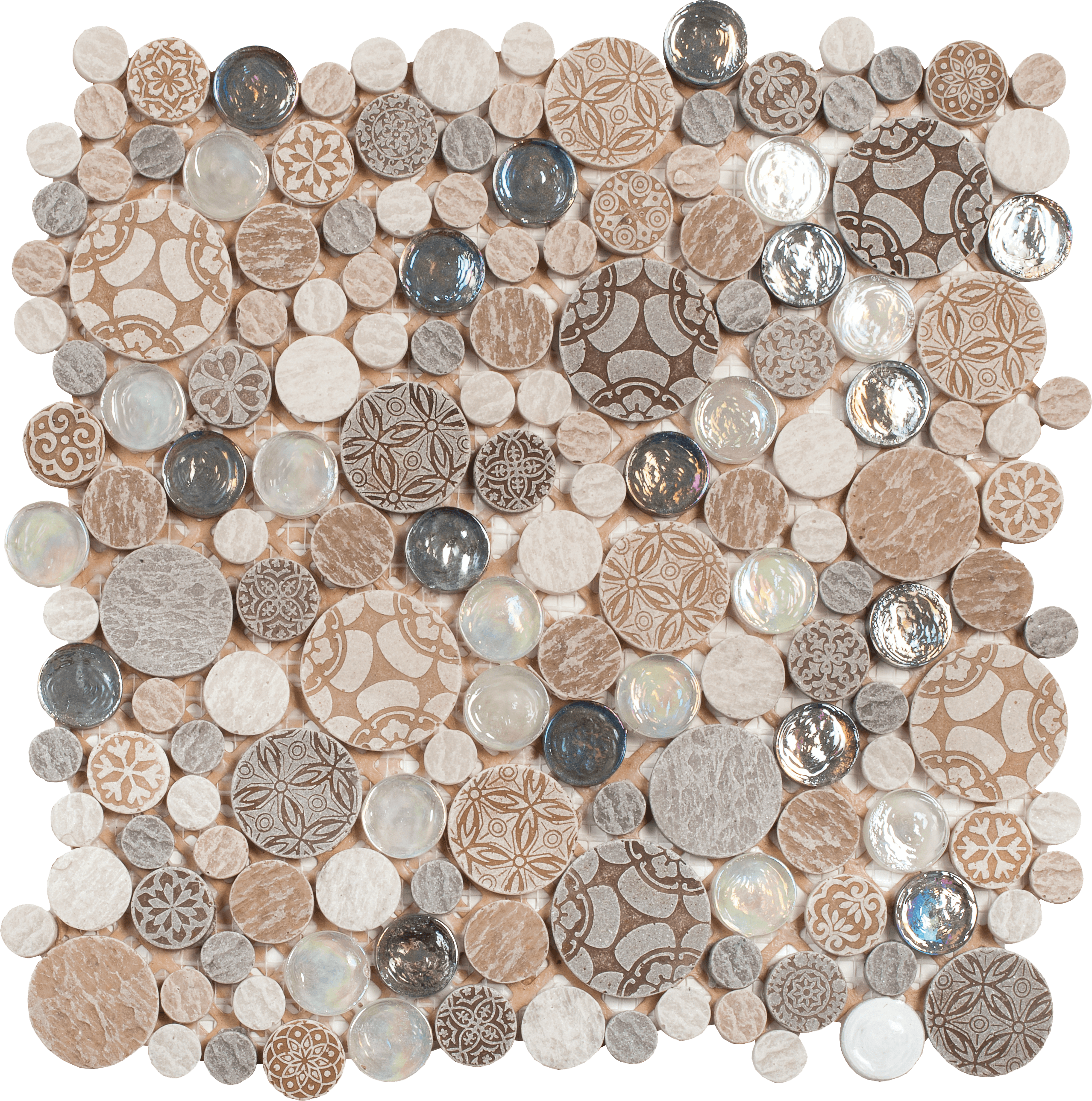 Bati Orient- MAMI103 Beige Penny Rounds Decor Glass Interlocking 12"x12"