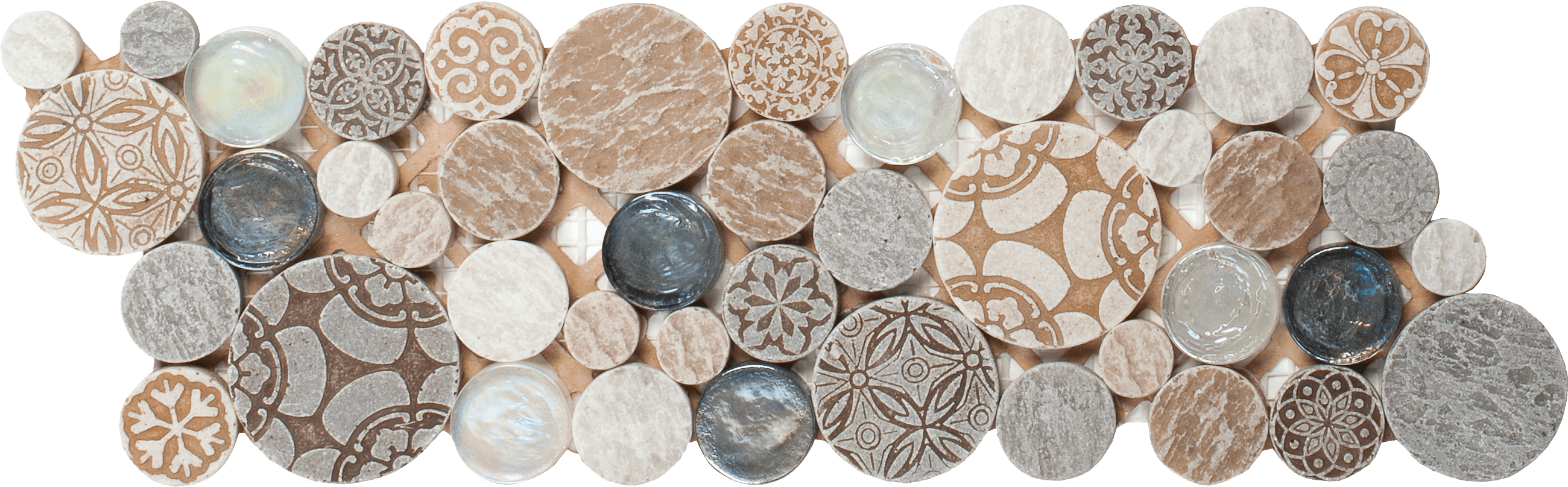 Bati Orient- MAMI104 Beige Penny Rounds Decor Glass Interlocking 4" x 12"