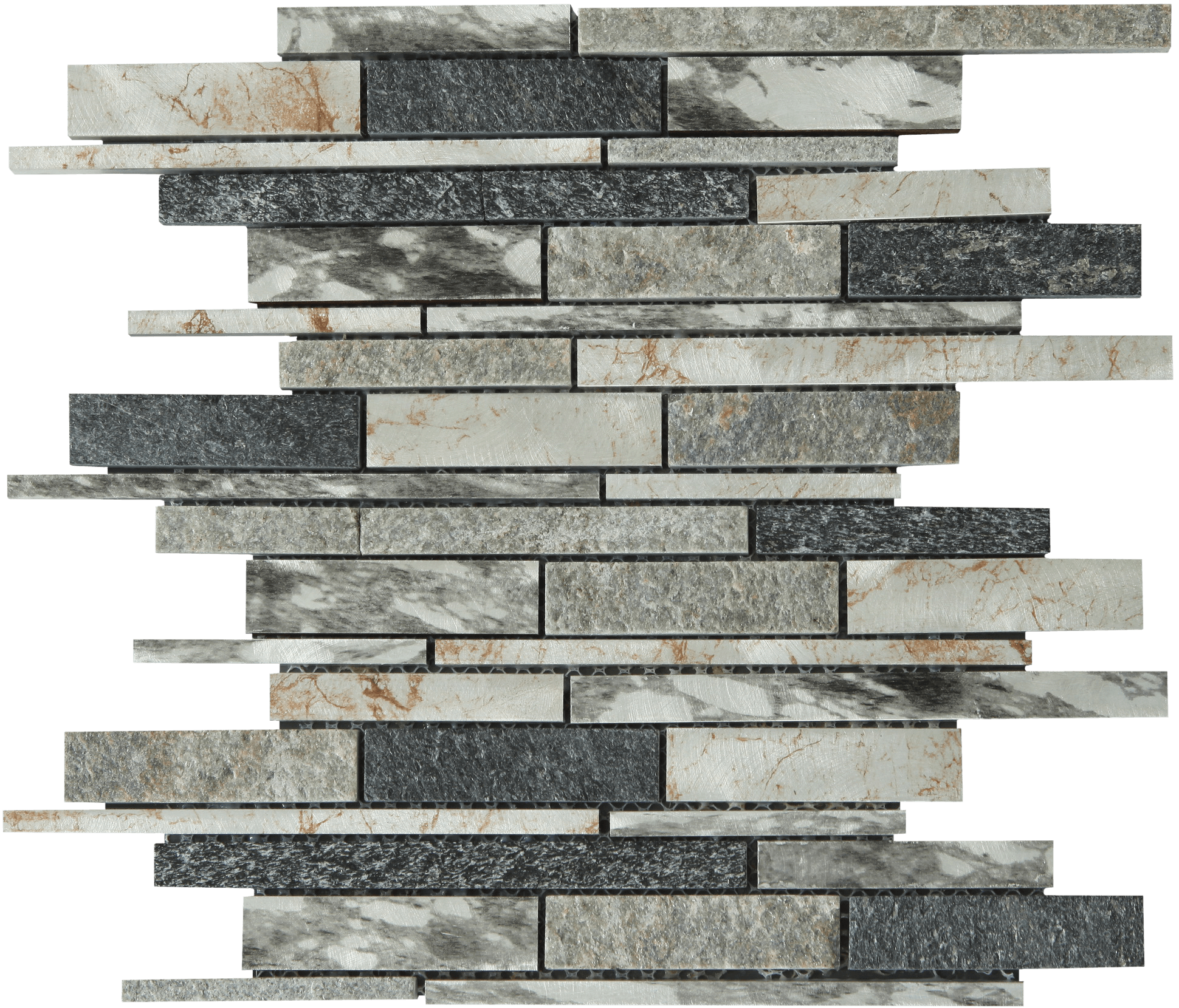 Bati Orient- MAMI151 Baguette Grey Stone/Beige-Black Aluminum Mix Mosaic