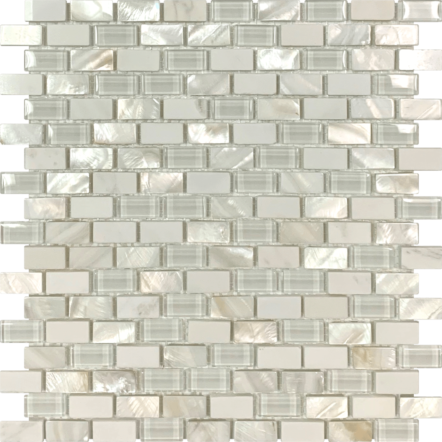 Bati Orient- MAMI164 Mother Of Pearl Glass Marble White Mix Brick 1/2"x1" Mosaic