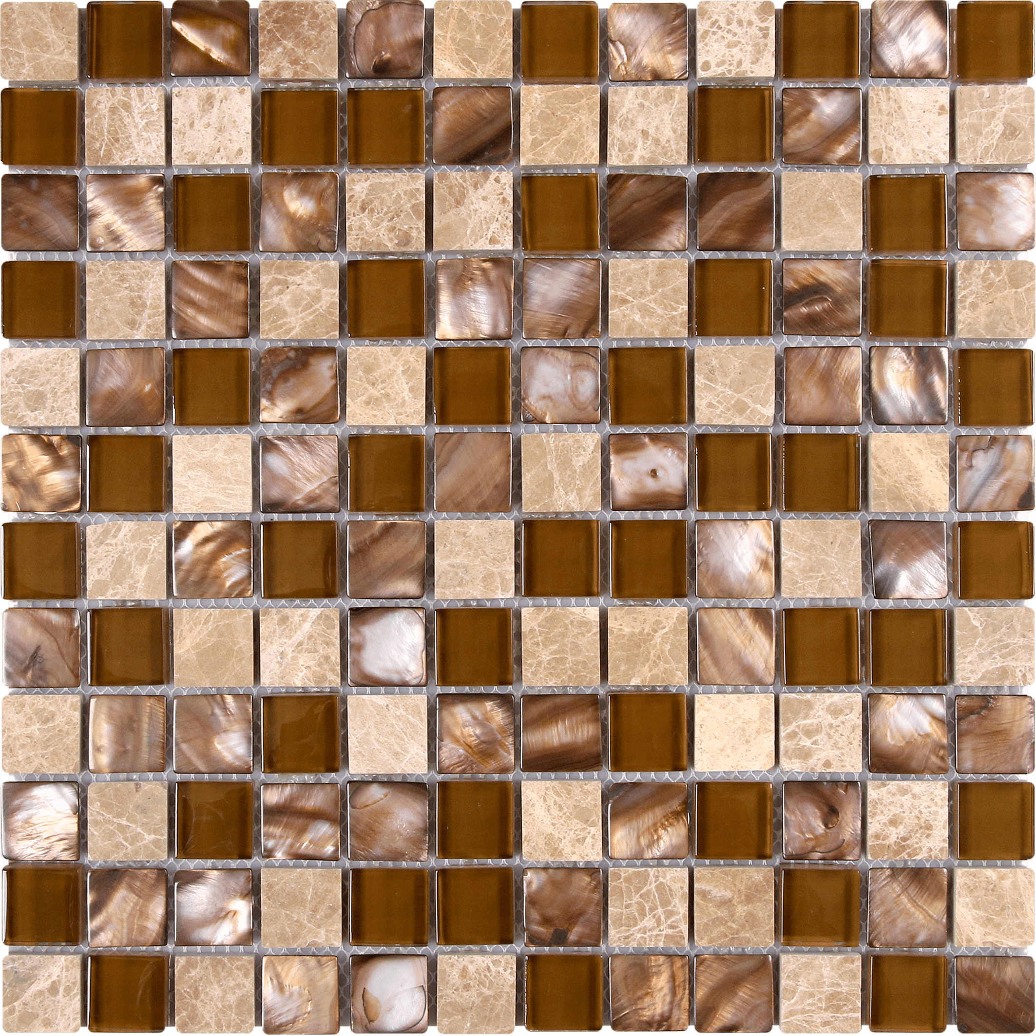 Bati Orient- MAMI167 Mother Of Pearl Glass Marble Mix Beige Brown 1"x1" Mosaic