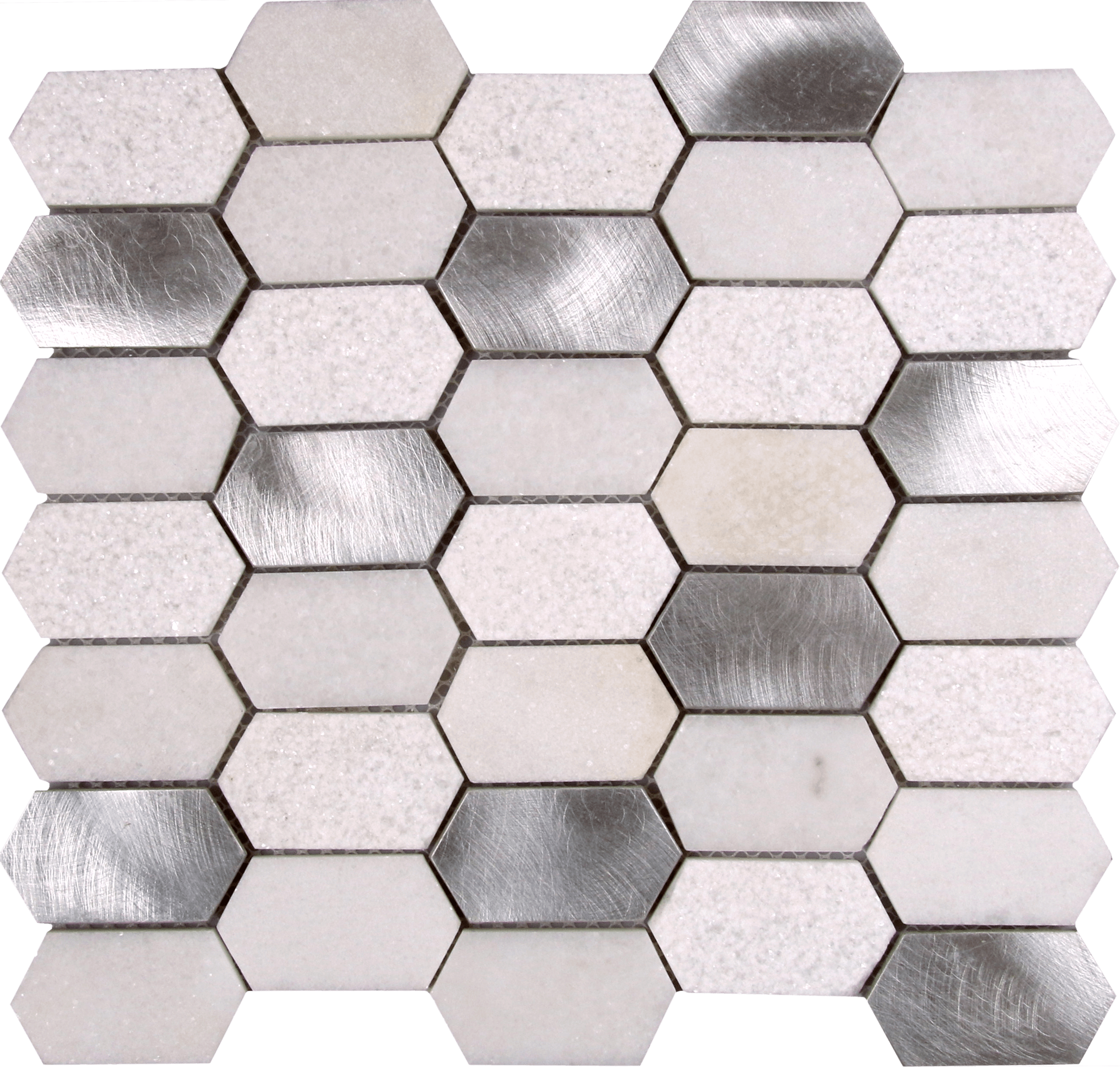 Bati Orient- MAMI168 Hexagon Mix Marble Aluminum Multi Finish White Mosaic