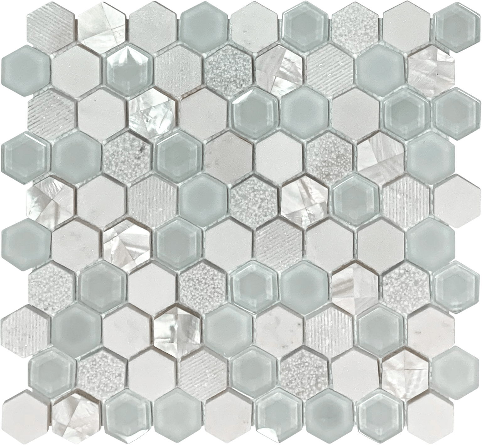 Bati Orient- MAMI175 Hexagon Glass Marble & Mother of Pearl White Mix Mosaic