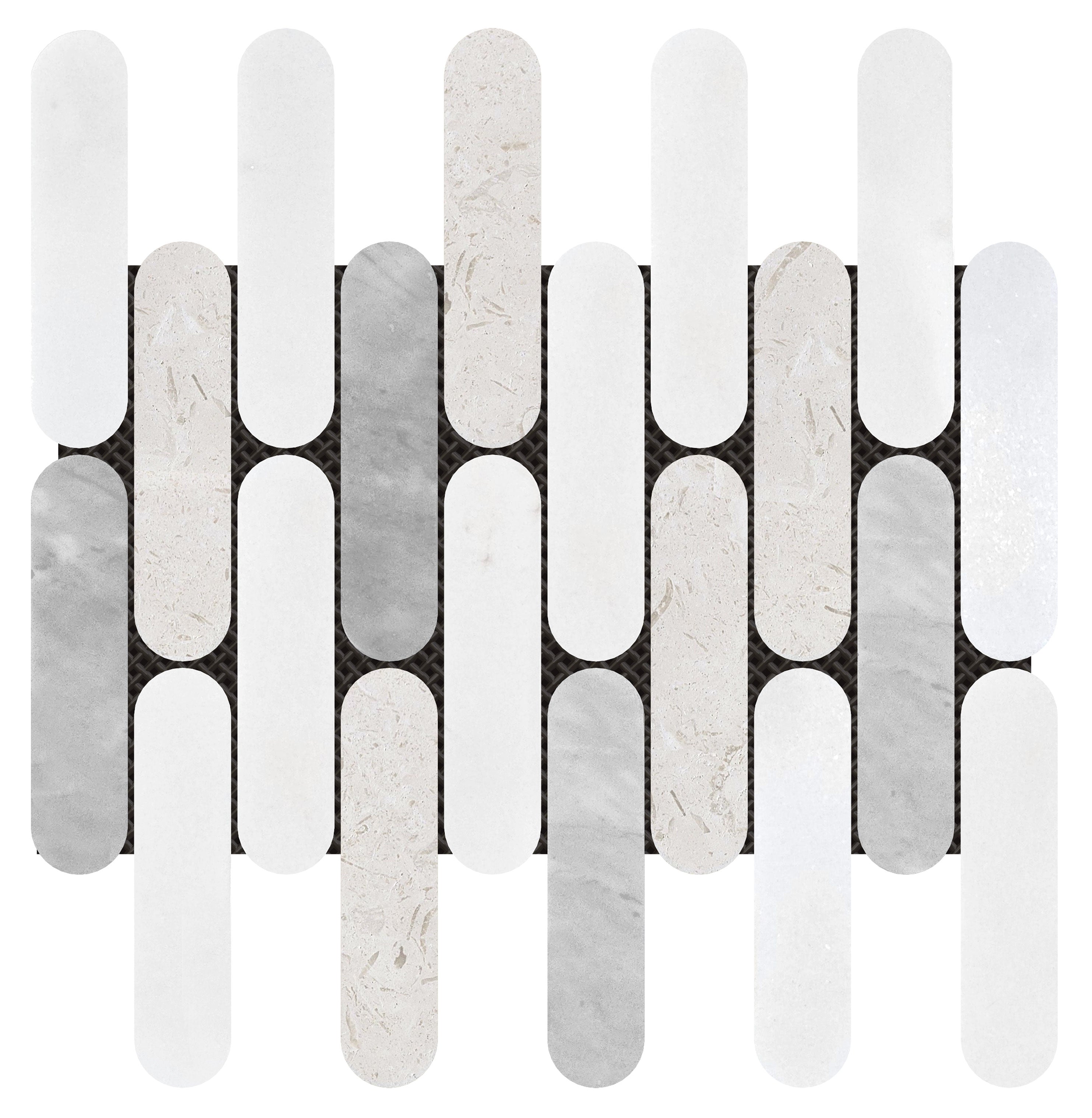 Bati Orient- MAMI191 2"x6" Elongated Round White Grey Beige Marble Mix